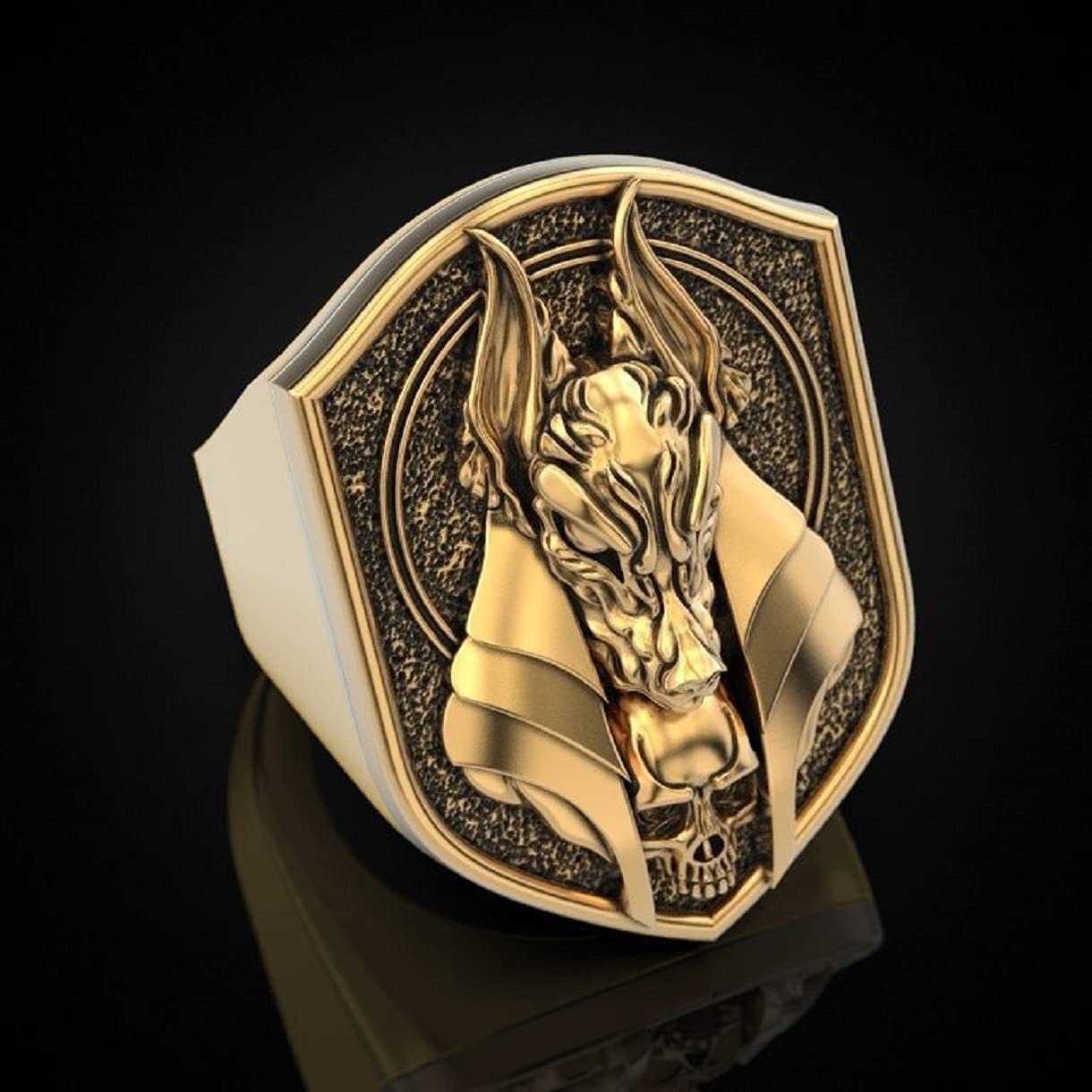 Gothic Wolf Head Ring for Men - Anubis Skull Amulet for Hip Hop Style