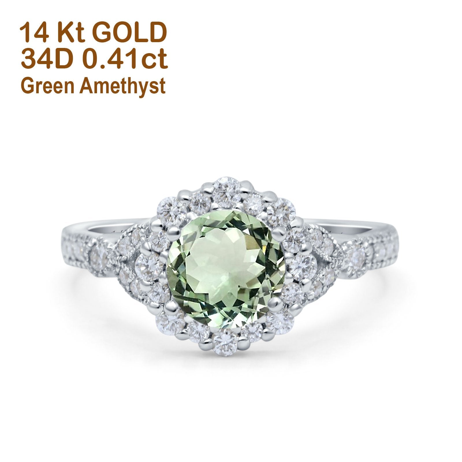 14K Gold 1.25ct Floral Art Deco Round 6mm G SI Diamond Engagement Ring for Women - Perfect for Wedding, Proposal & Anniversary Gifts