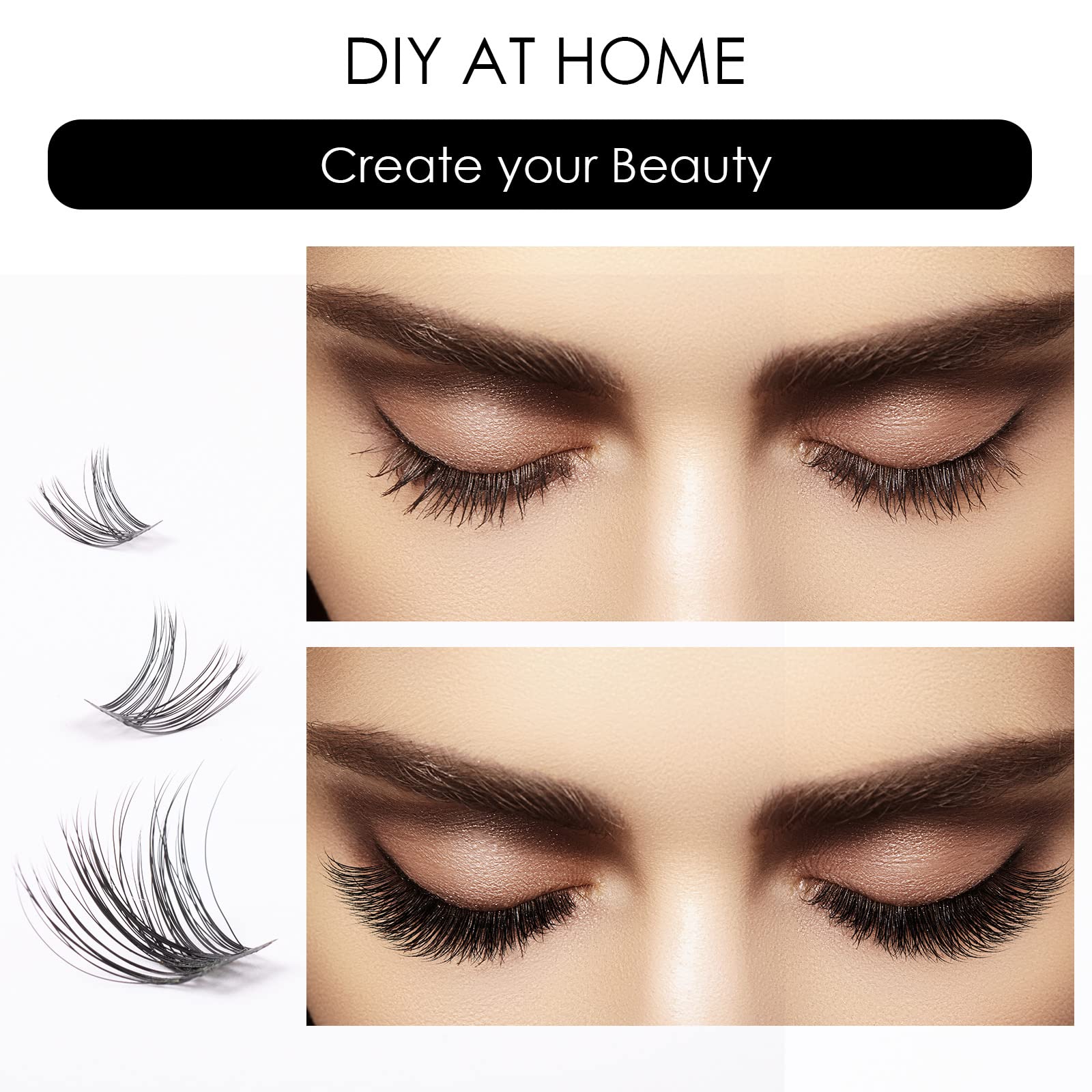 72 Cluster Lashes - DIY Wispy Fluffy Eyelash Extension Kit with 10-16mm C/D Curl, Reusable False Eyelashes for Natural Look (DM01) | Perfect for Bridal, Party & Everyday Glam Makeup
