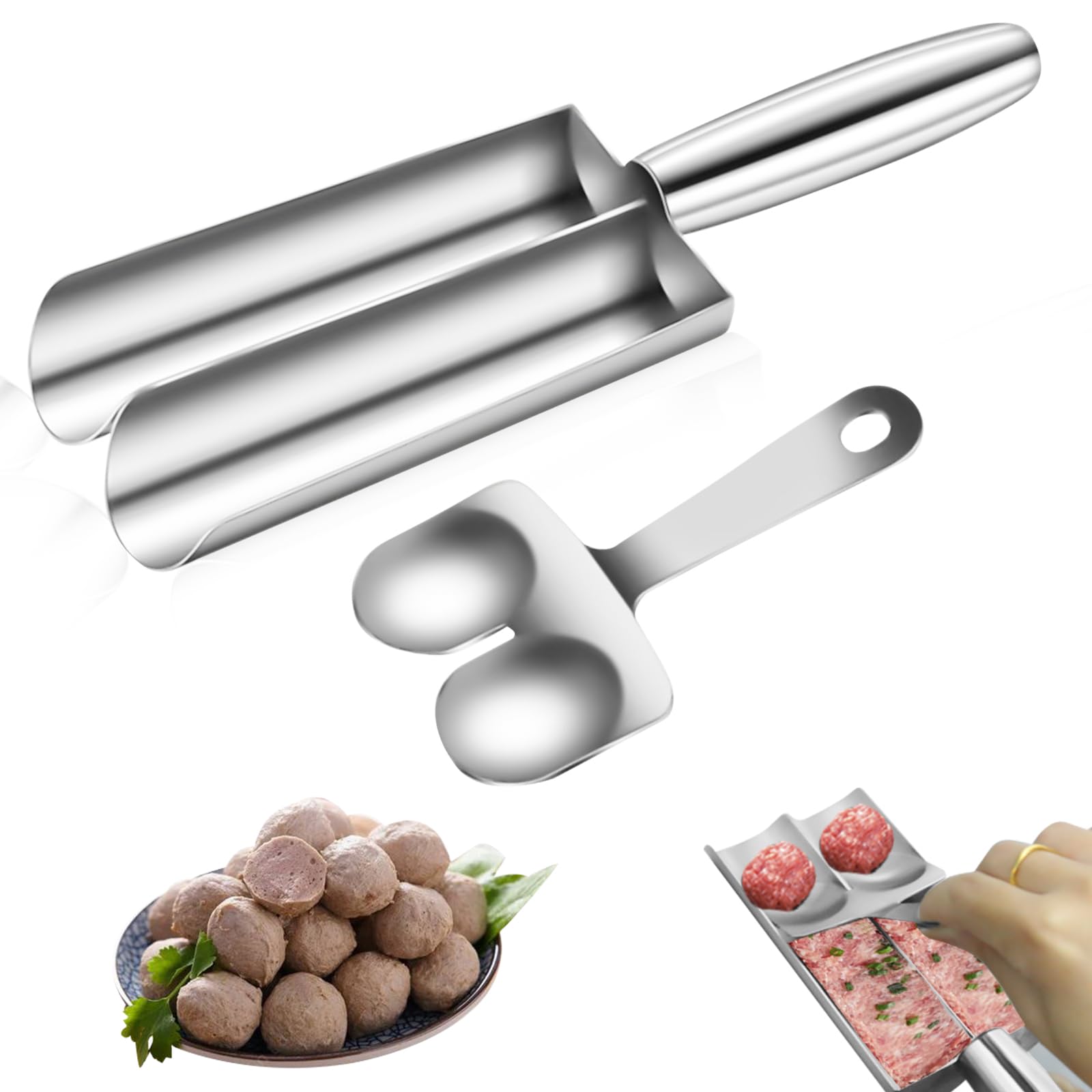 Stainless Steel Meatball Maker Tool - Non-Stick Meatball Scoop with Spatula - Double Tube Mini Meatball Machine for Fast & Easy Meatball Making - Perfect for Home Cooking, Meal Prep, and Italian Cuisine