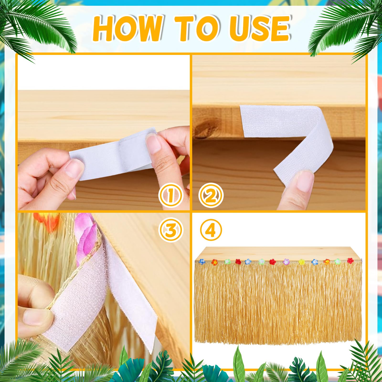 Hawaiian Luau Party Decorations - 2 Pack Tropical Grass Table Skirts 53.2