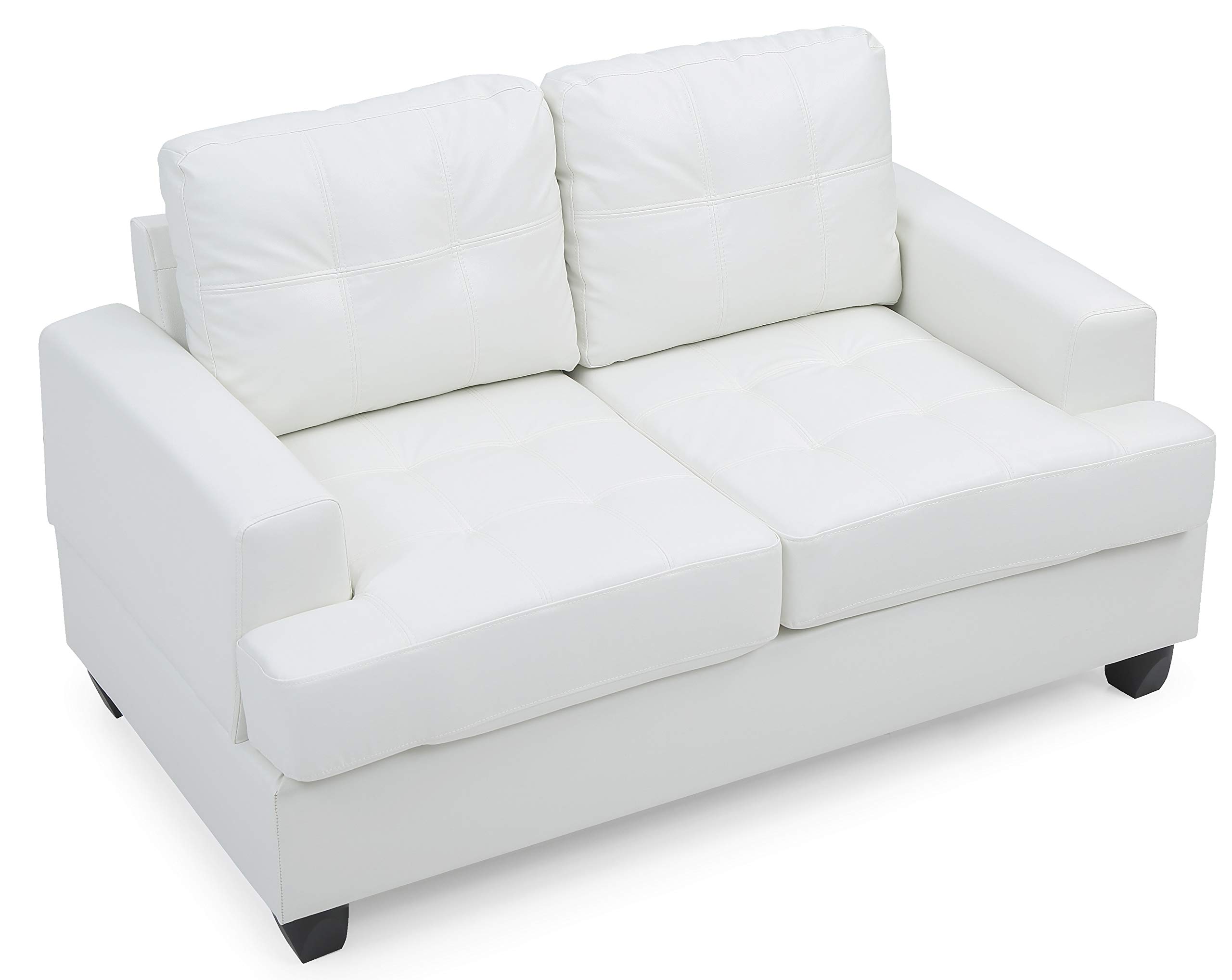Glory Furniture Modern Upholstered Love Seat Sofa - White PU Leather 2-Seater Couch for Living Room, Lounge & Small Spaces