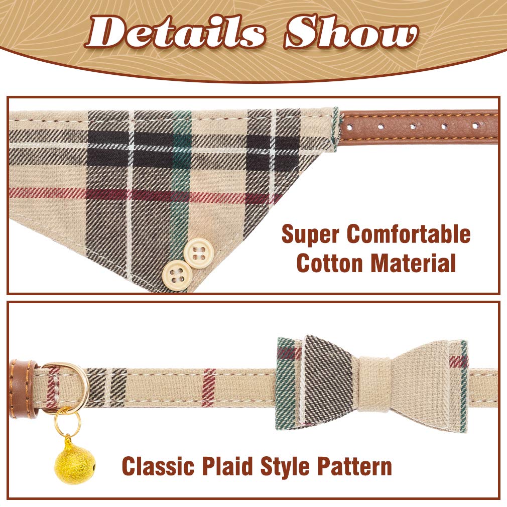 EXPAWLORER Adjustable Dog Collar and Leash Set with Plaid Bow Tie & Bandana - Tangle-Free Leash for Small, Medium & Large Dogs - Perfect for Holidays, Walks & Gifting (Ideal for Christmas, Birthdays & Pet Parties)