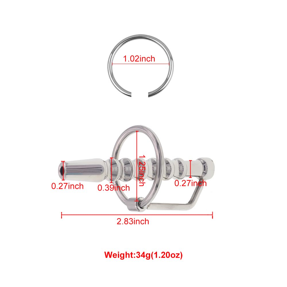 Premium Hollow Stainless Steel Urethral Sounds Penis Plug with Cock Ring - 2.83 Inch Urethral Dilator for Men | Enhance Pleasure & Stretching During Intimate Play & BDSM Scenes