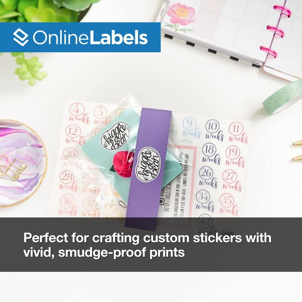8.5 x 11 Inch White Gloss Sticker Paper for Laser Printers - 500 Full Sheet Labels - Printable Adhesive Paper for Shipping Labels, Product Packaging & Crafting - OnlineLabels