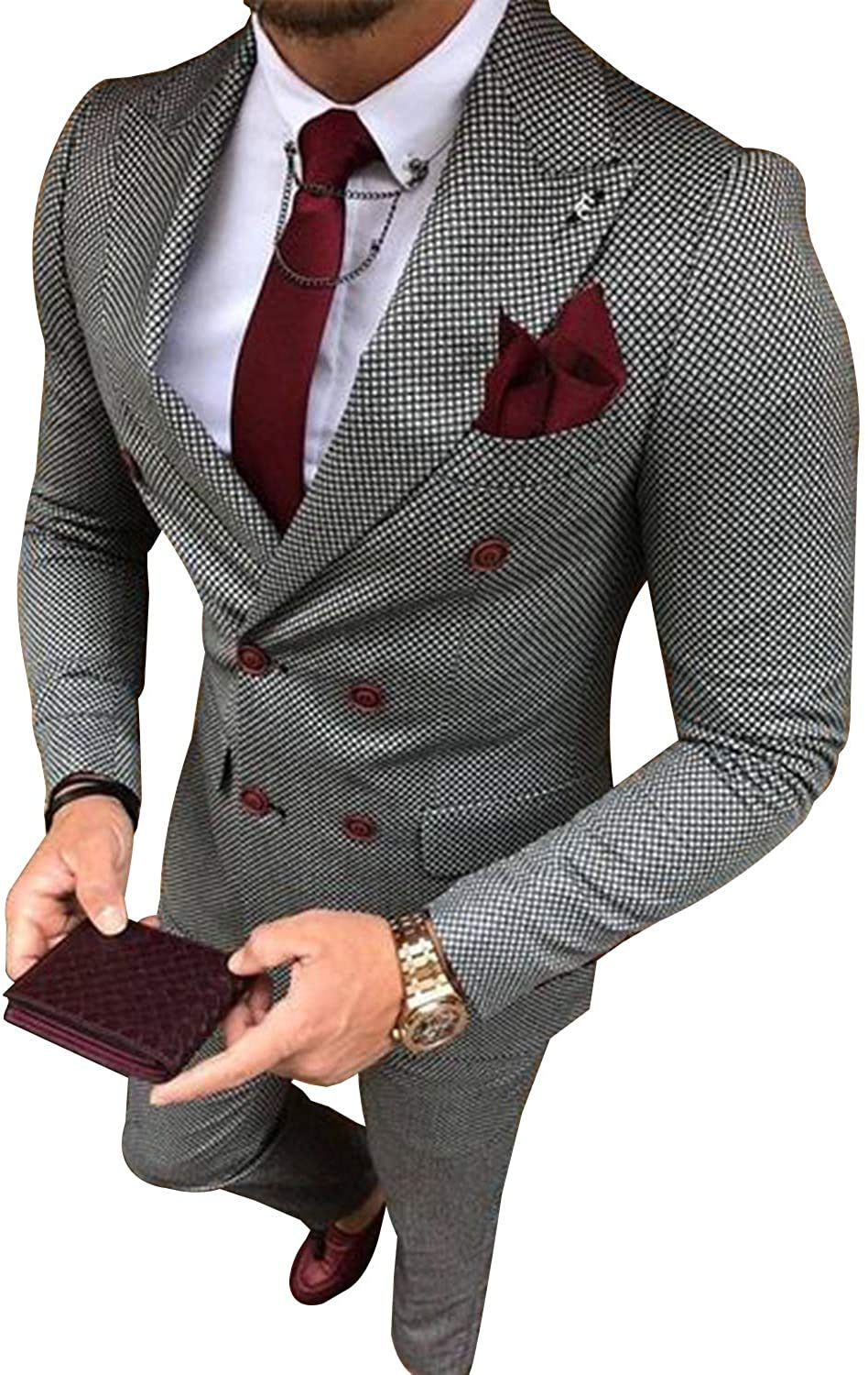 Men's Slim Fit Double Breasted Suit for Wedding & Groomsmen (2-Piece) - Perfect for Formal Events