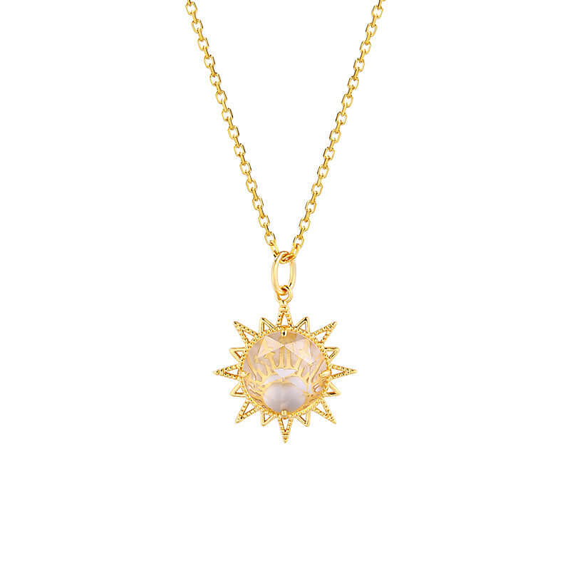 14K Gold Clear Quartz Sun Pendant Necklace Set - Elegant Spiritual Jewelry for Women | Perfect for Meditation, Yoga & Energy Healing | TB1475