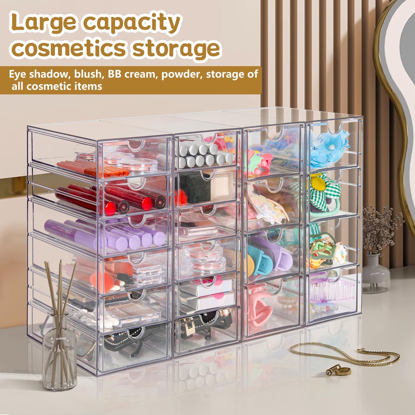 20-Drawer Acrylic Organizer Set - 4-Tier Clear Desk Storage for Makeup, Office Supplies, Art & Craft Organization | Perfect for Vanity, Workstation & Craft Room Organization