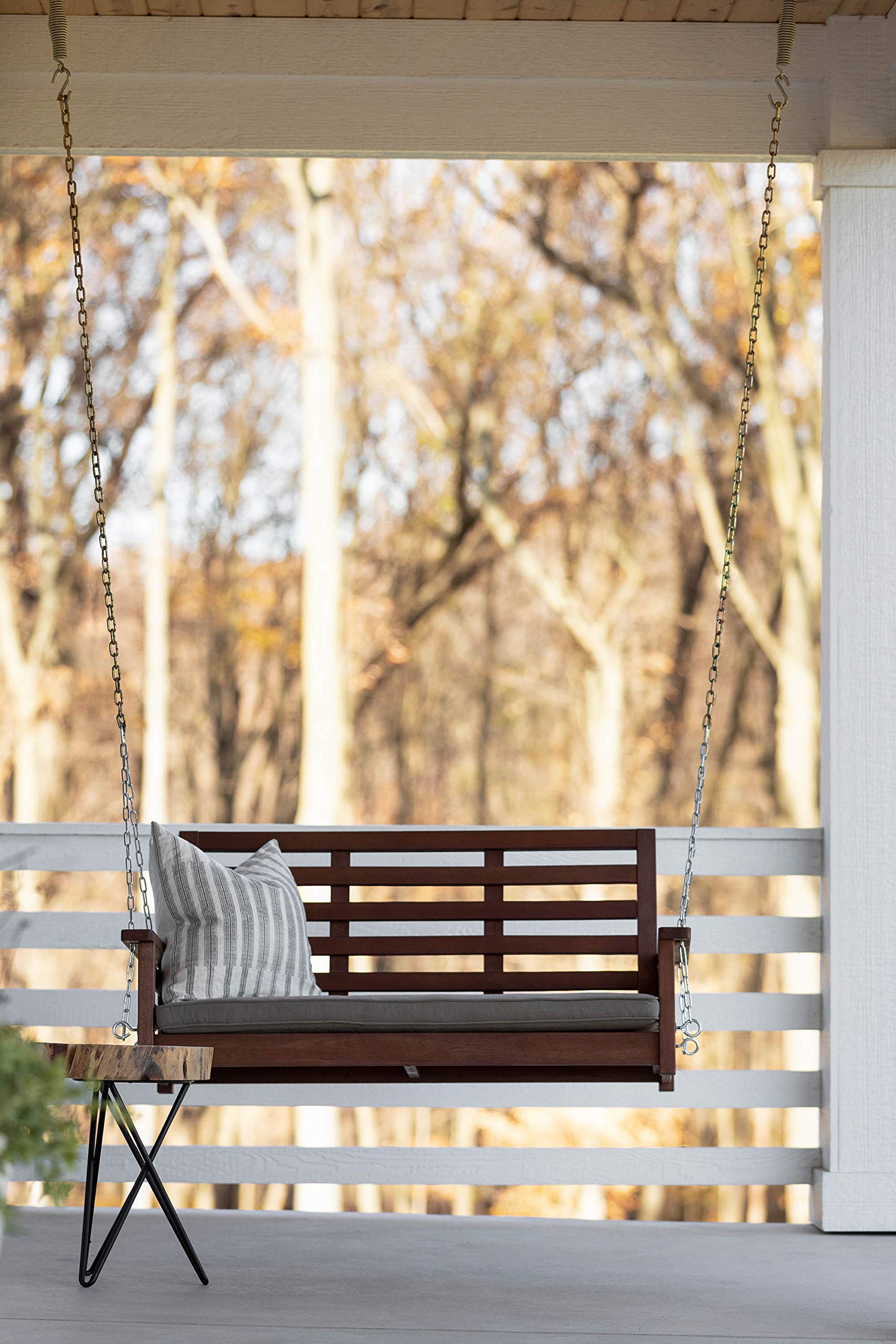 Woodlawn&Home 4-Foot Porch Swing with Oil Finish & Olefin Cushion - 901166 | Outdoor Patio Furniture for Relaxing in Garden, Backyard, or Front Porch