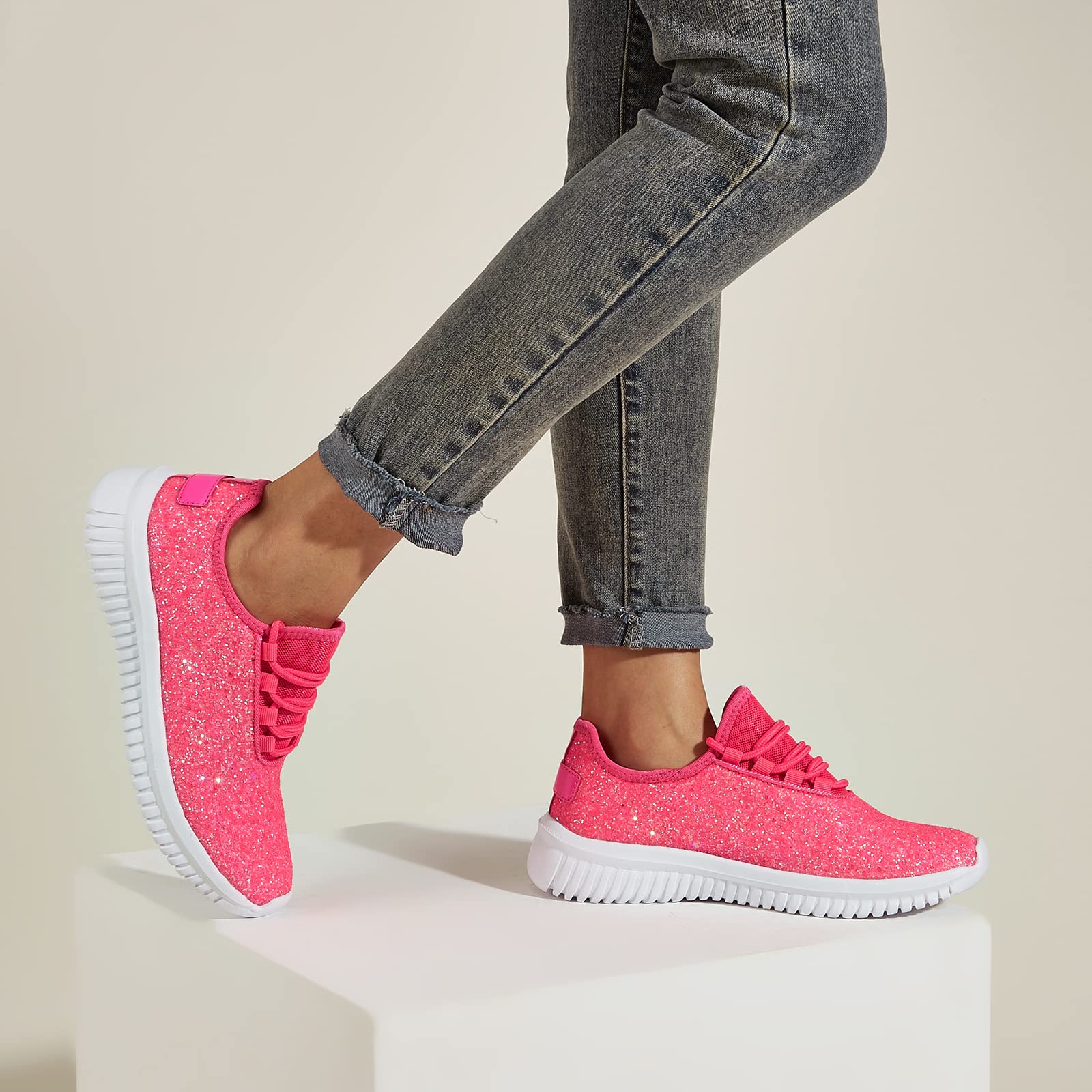 K KIP WOK Women's Fashion Glitter Slip-On Sneakers - Lightweight Running Shoes for Tennis, Walking & Casual Wear | Perfect for Gym, Workout & Daily Activities