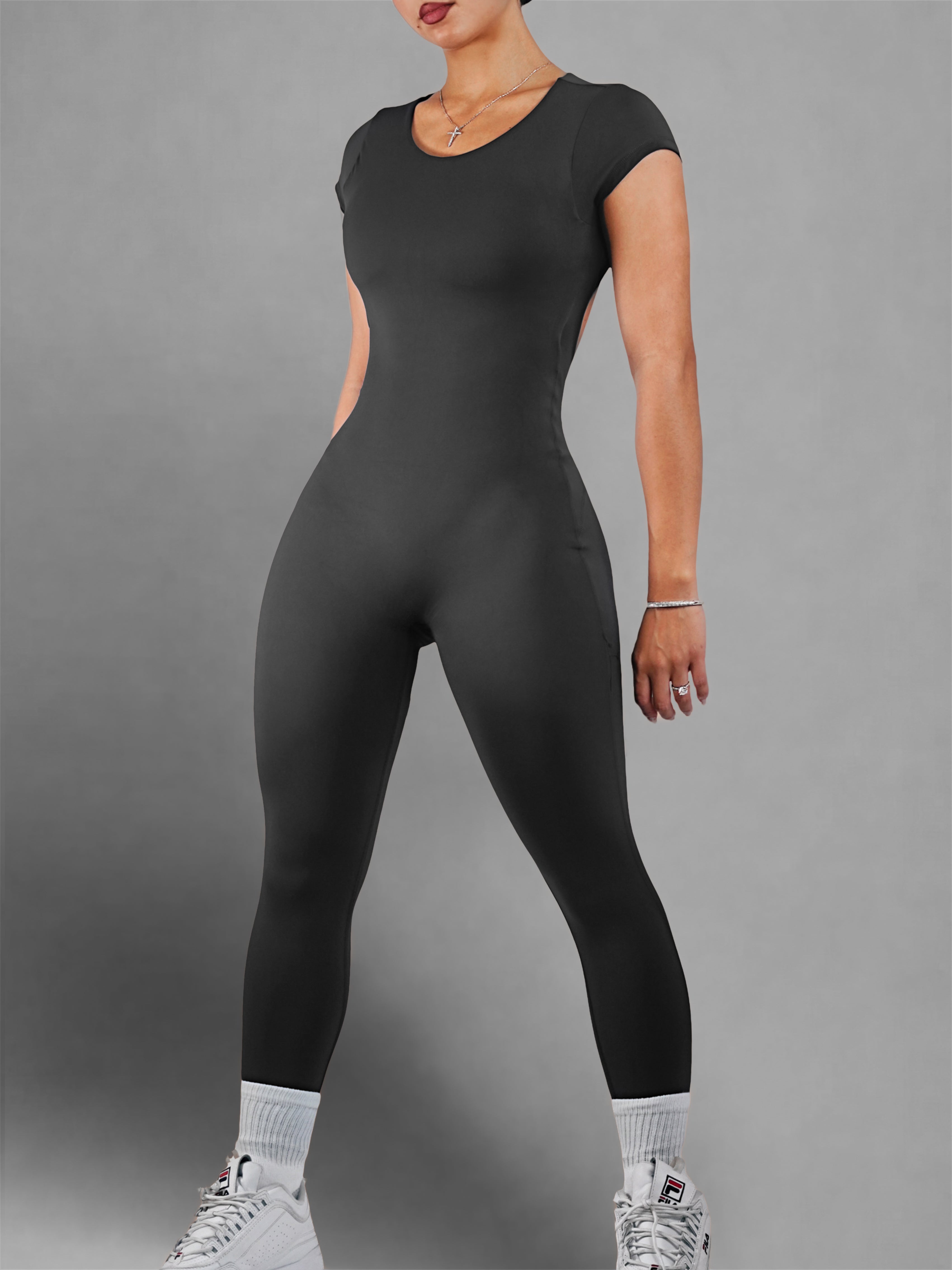Backless Short Sleeve Jumpsuit for Women - Smokey Gray Romper | Sexy Summer Outfit for Beach, Party & Date Night