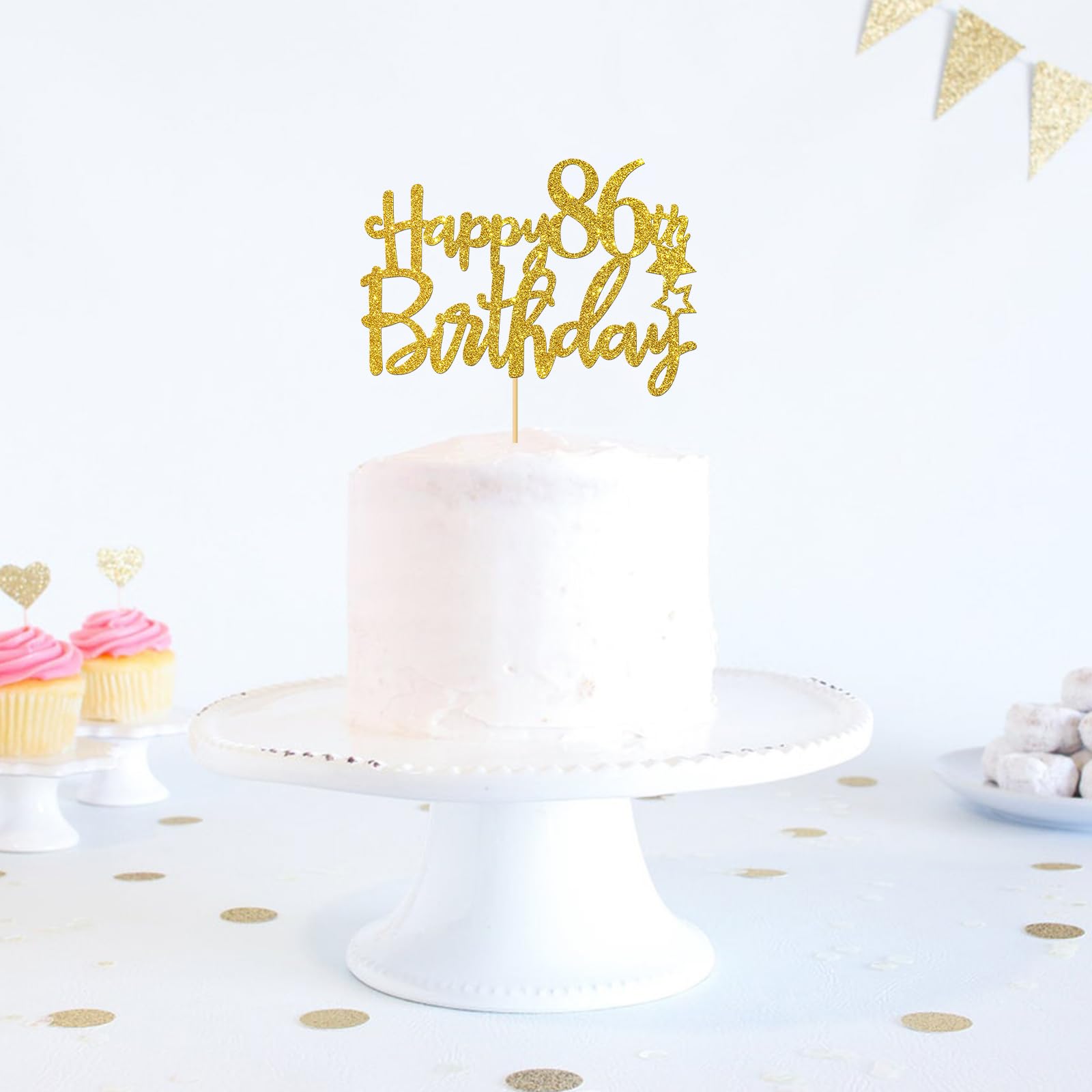 Gold Glitter Happy 86th Birthday Cake Topper - 86 Sign Cake Decorations - Cheers to 86 Years Party Supplies - 86th Birthday Party Decor for Grandparents, Parents & Friends Celebration