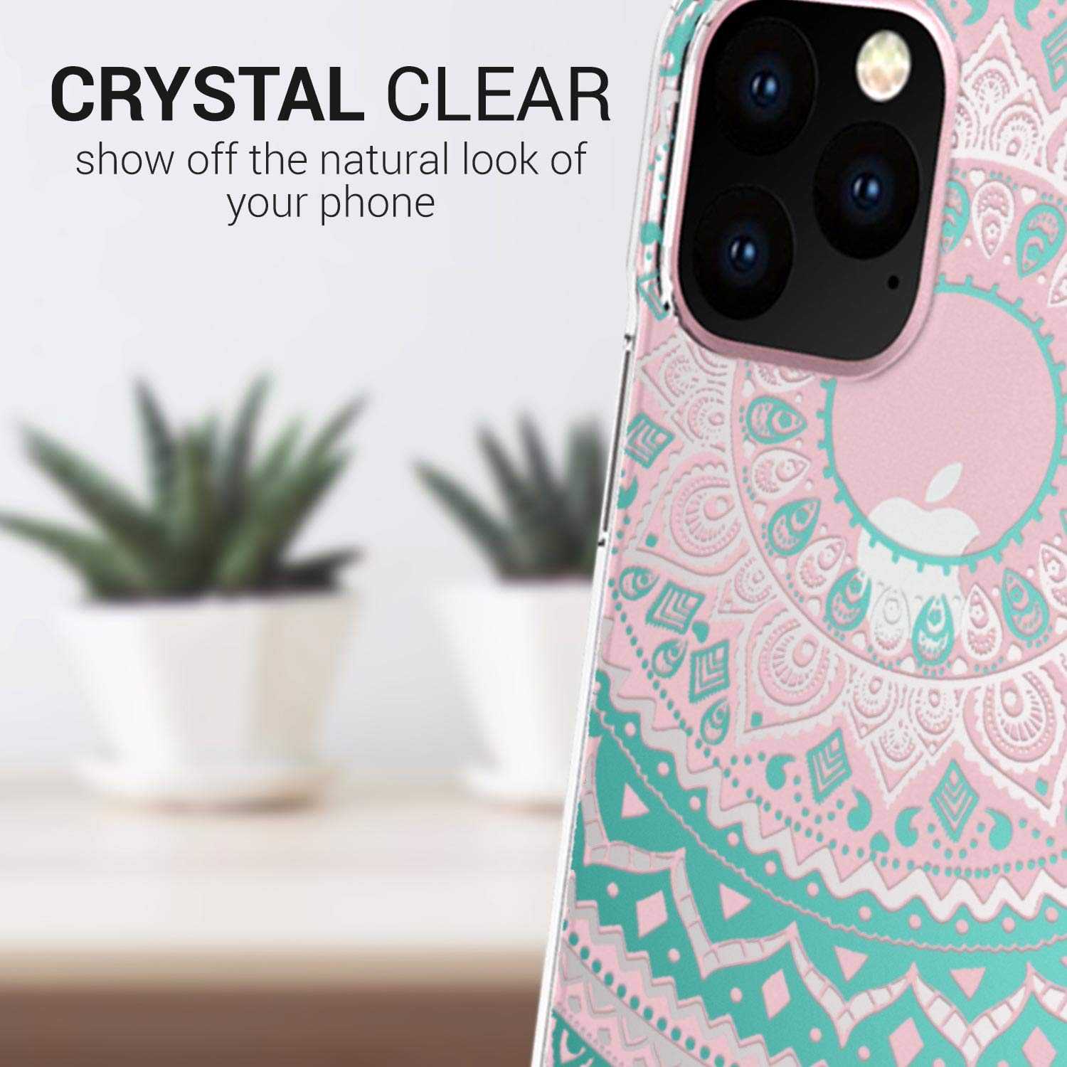 CoverON Hard Slim Fit ClearGuard Series Case for iPhone 11 Pro - Teal Mandala Design | Protective & Stylish Phone Cover for Everyday Use, Work & Travel