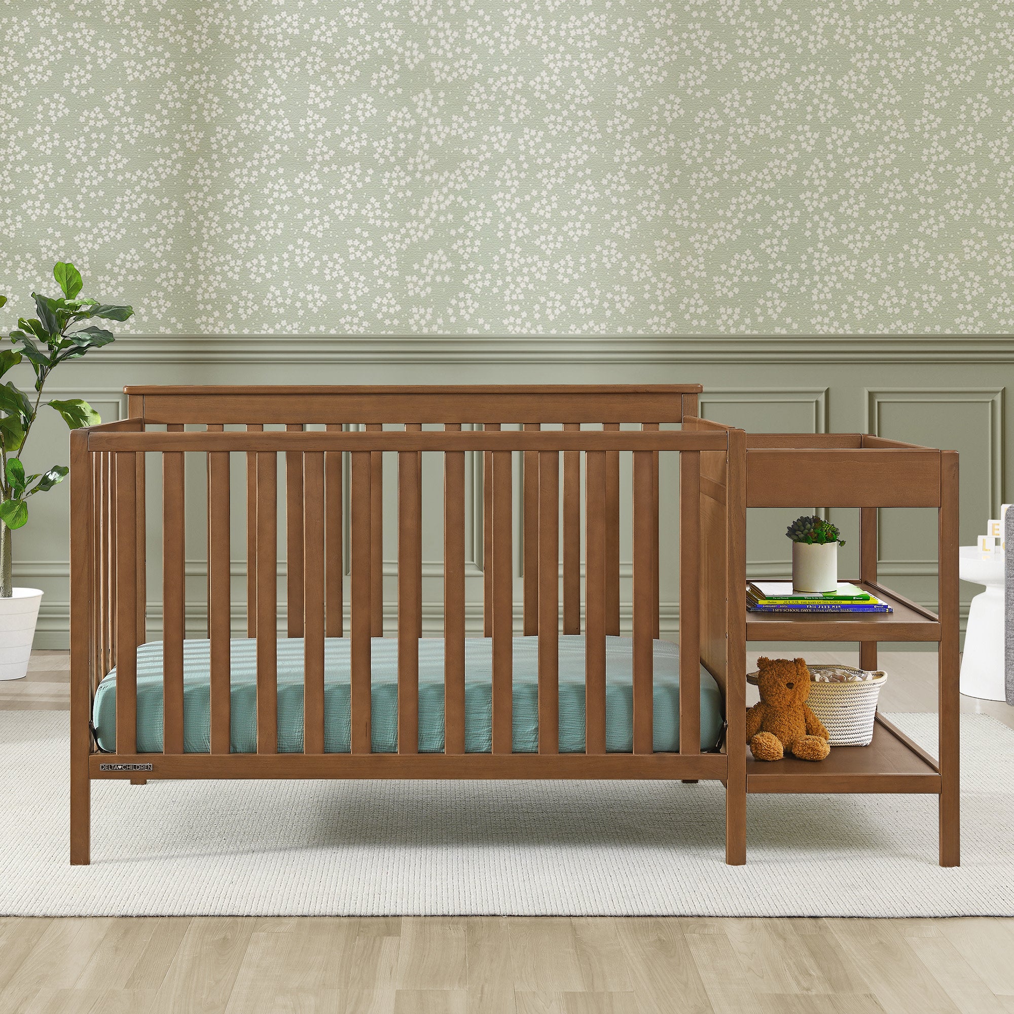 Ellie 5-in-1 Convertible Baby Crib with Changer - Nursery Furniture for Newborn to Toddler | Perfect for Small Spaces & Modern Nurseries