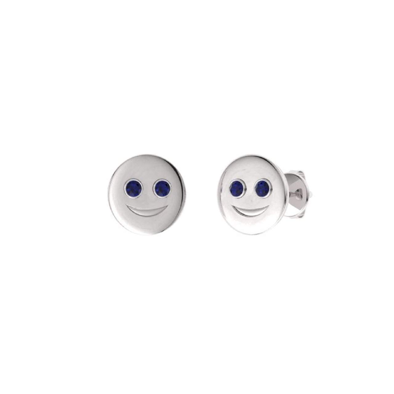 Diamondere Smiley Face Stud Earrings for Women - 14K White Gold with Natural Gemstones | 0.06 Carat Diamond Stud Earrings | Perfect for Everyday Wear, Gifts & Special Occasions