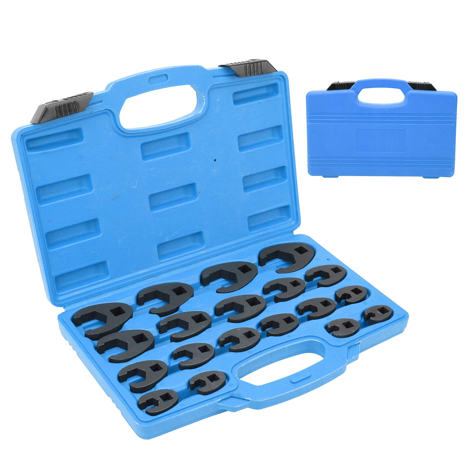 Aramox 19-Piece Crowfoot Wrench Set - Metric & SAE (8-32mm/0.3-1.3in) - Cr-Mo Steel Construction with Toolbox - Perfect for Automotive Repair, Plumbing, and Tight Spaces