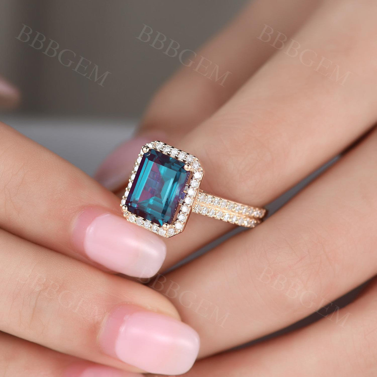 5 Carat Emerald Cut Alexandrite Engagement Ring with Diamond Halo in 14K White Gold - Perfect for Proposals, Anniversaries & Special Occasions