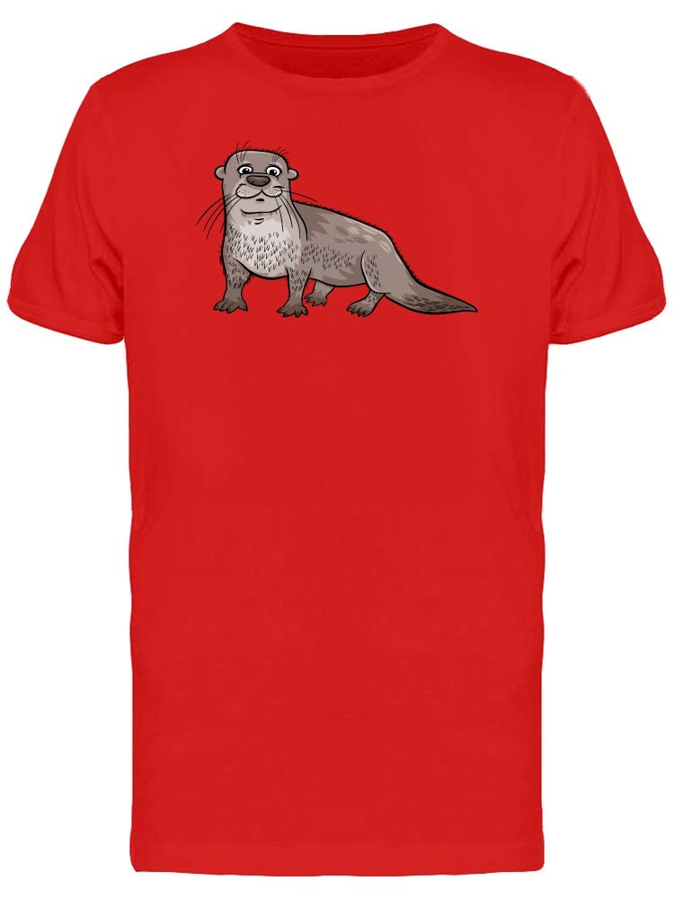 Smartprints Adorable Watercolor Otter Graphic T-Shirt for Men - Soft Cotton Red Casual Tee - Perfect for Beach Outings, Date Nights & Weekend Relaxation