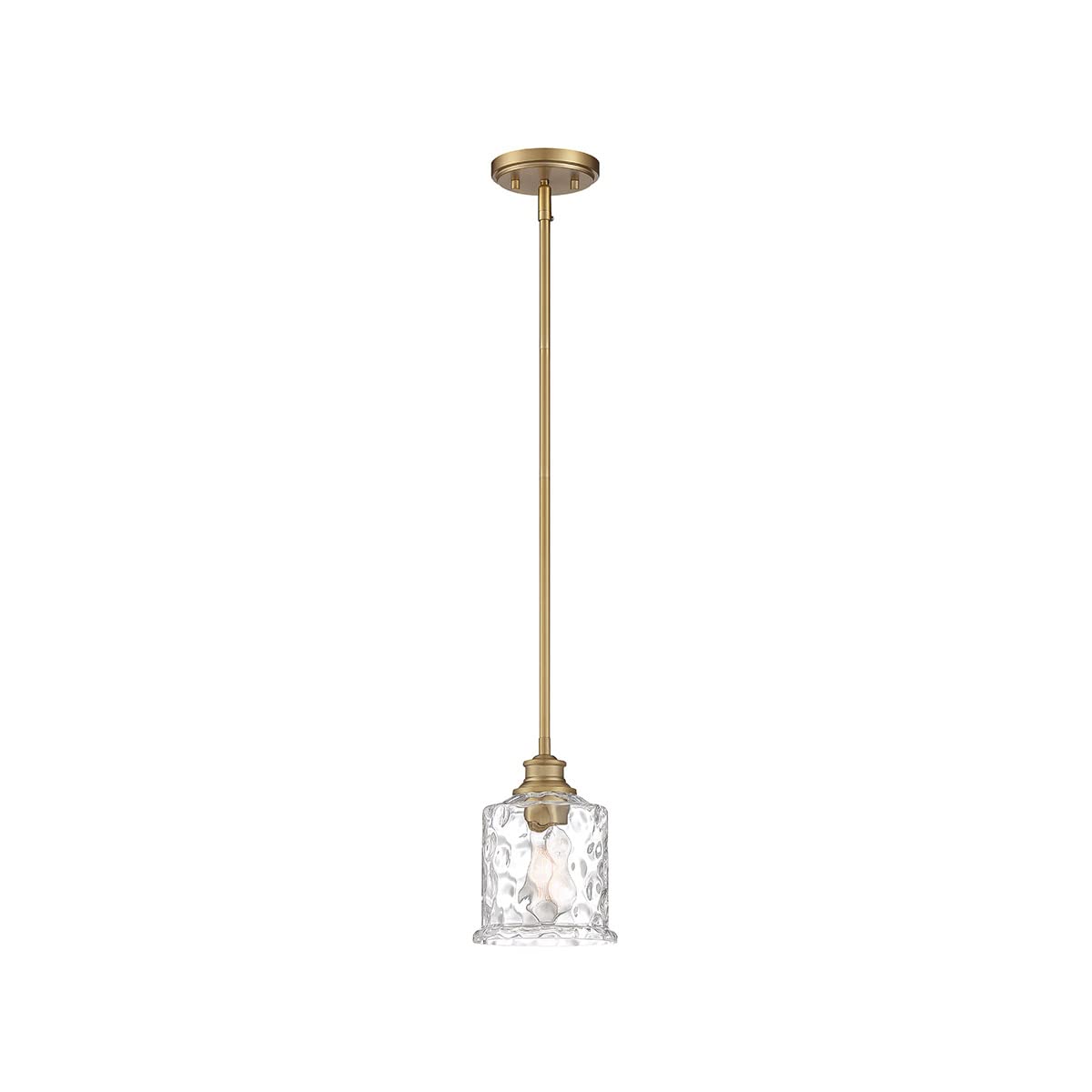 Drake One Light Mini Pendant Light - Brushed Gold Finish with Clear Hammered Glass Shade for Kitchen Island, Dining Room, or Entryway Lighting | Modern Mini Chandelier