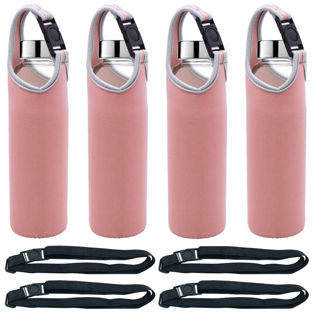 DanziX 4 Pack Insulated Neoprene Water Bottle Carrier with Adjustable Shoulder Straps - Fits 16oz to 20oz Sports Bottles (Pink) - Perfect for Gym, Hiking, Camping & Outdoor Activities