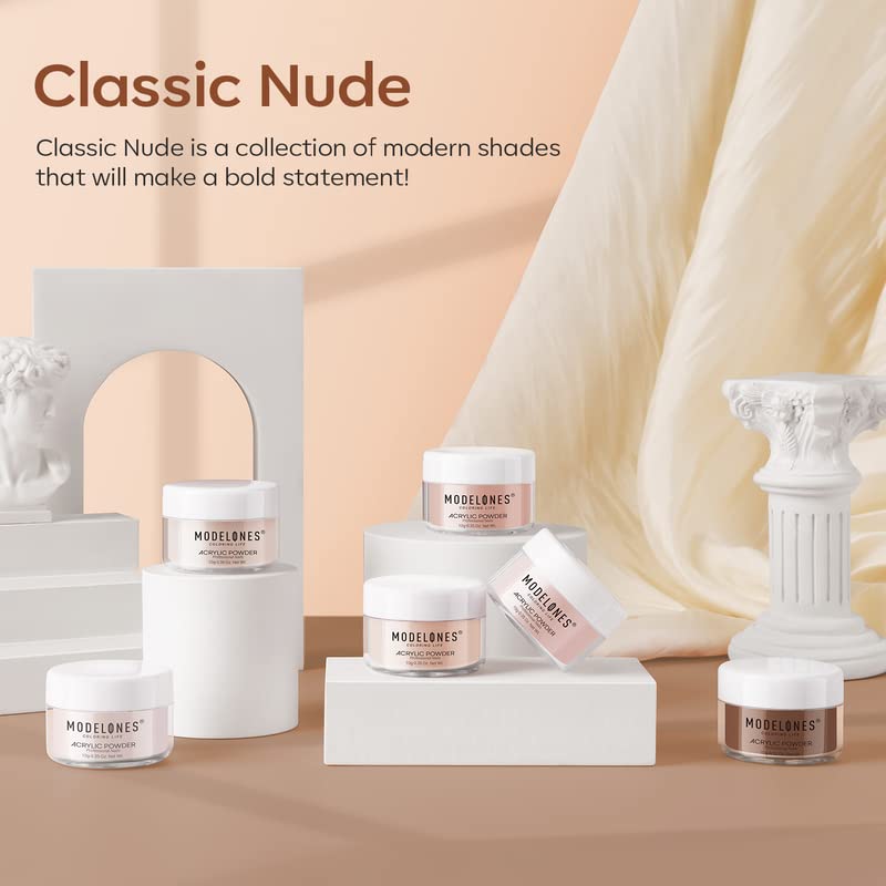 Modelones 6 Colors Nude Acrylic Powder Kit - Skin Tone Brown Neutral Nail Extension Powder for DIY Nail Art, No UV Lamp Needed (C3-Nude Neutral) | Perfect for Salon Professionals & Home Manicures