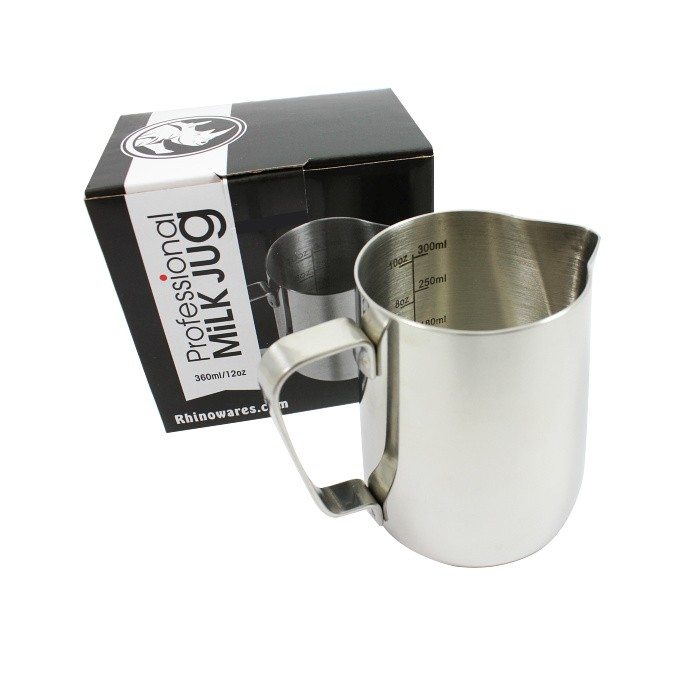 Rhinowares Professional Milk Frothing Pitcher - Barista Grade Stainless Steel Milk Jug for Latte, Cappuccino & Hot Chocolate - Perfect for Home & Cafe Use