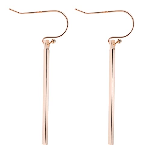 Handmade Rose Gold 925 Sterling Silver Hypoallergenic Dangle Earrings for Women - Minimalist Long Vertical Bar Drop Earrings | Perfect for Date Night, Office Wear & Special Occasions