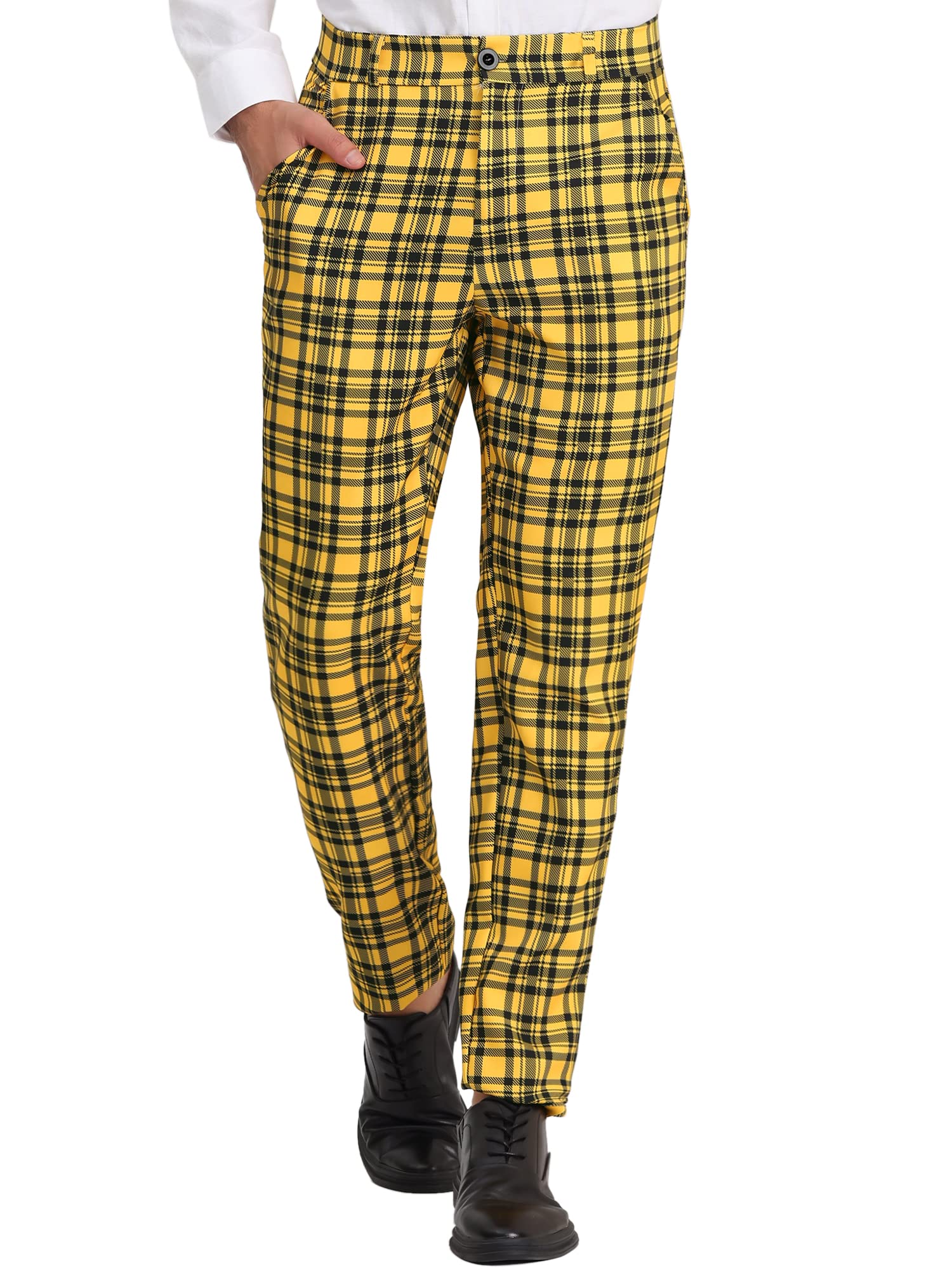 Lars Amadeus Men's Checkered Dress Pants - Flat Front Regular Fit Plaid Slacks for Work, Prom & Business Casual | Office, Wedding & Formal Occasions