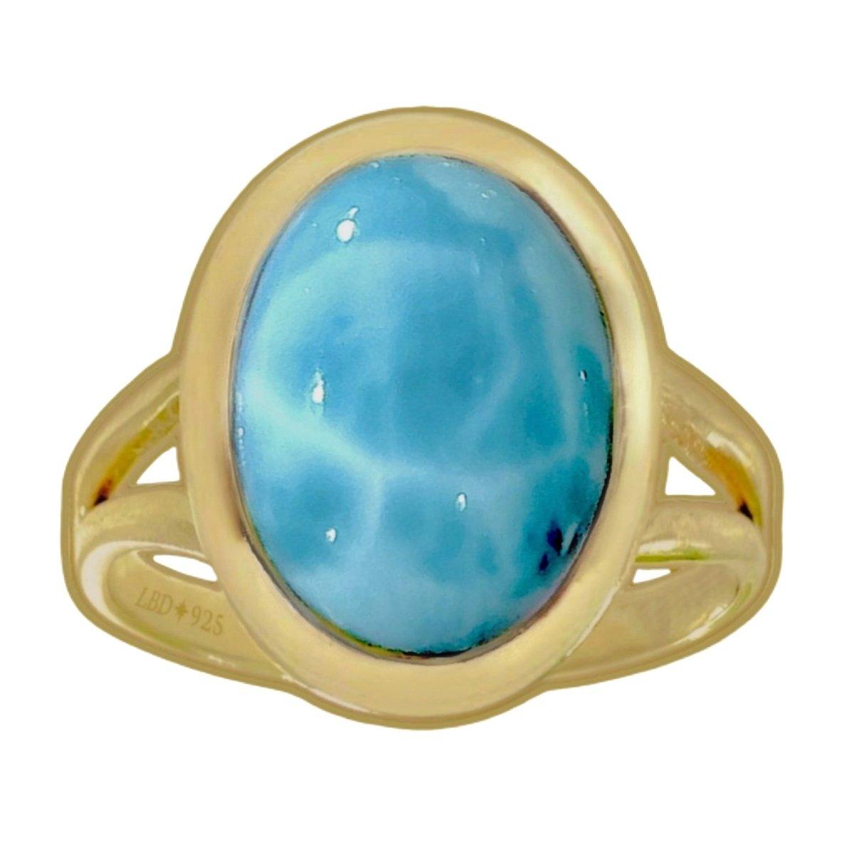 Elegant Oval Gold Larimar Ring for Women - Classic Chic Jewelry Gift for Her - Perfect for Weddings, Parties & Everyday Wear