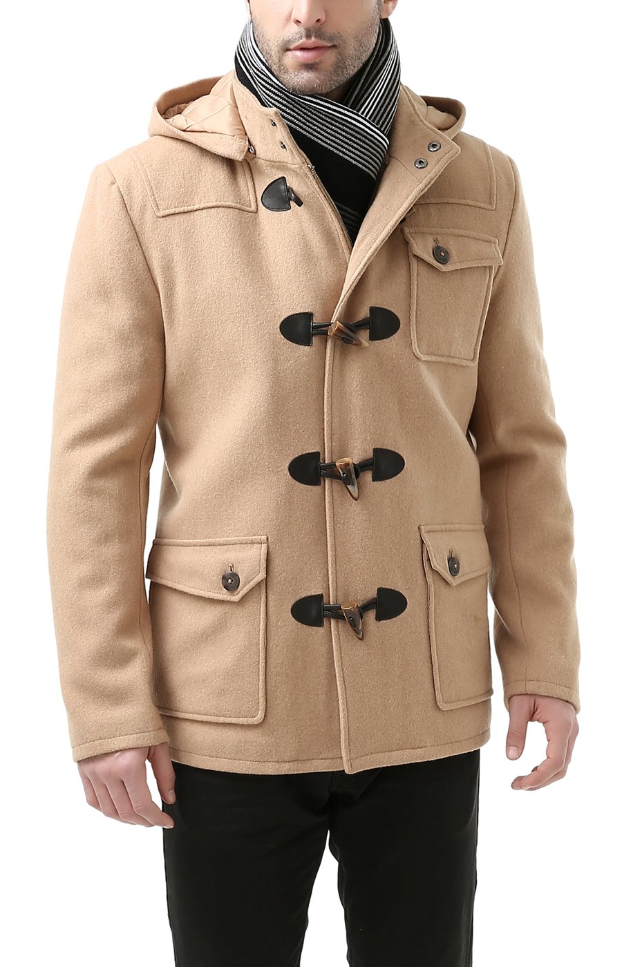 BGSD Men's Nathan Wool Blend Patch Pocket Short Toggle Coat - Stylish Winter Outerwear for Casual & Business Occasions