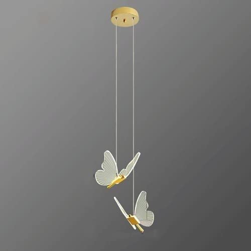 Golden Acrylic LED Butterfly Pendant Light - 3 Color Changing Chandelier for Bedroom, Dining Room & Living Room | Modern Ceiling Lighting Fixture for Bedside Table, Kitchen Island & Home Decor