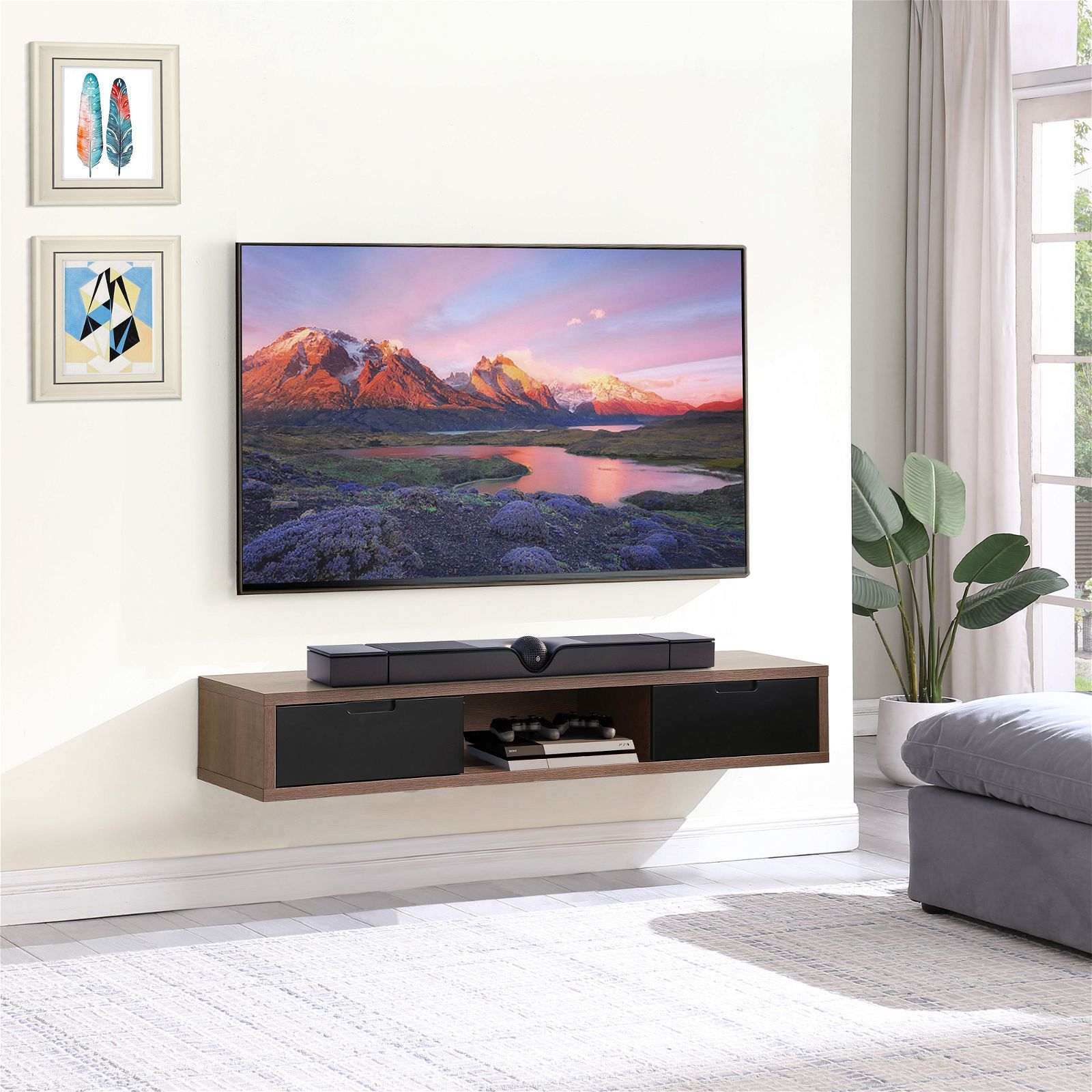 Wall Mounted Air Entertainment Unit - 1500mm Dark Oak TV Stand by Criterion - Perfect for Living Room, Bedroom & Home Theater Setup