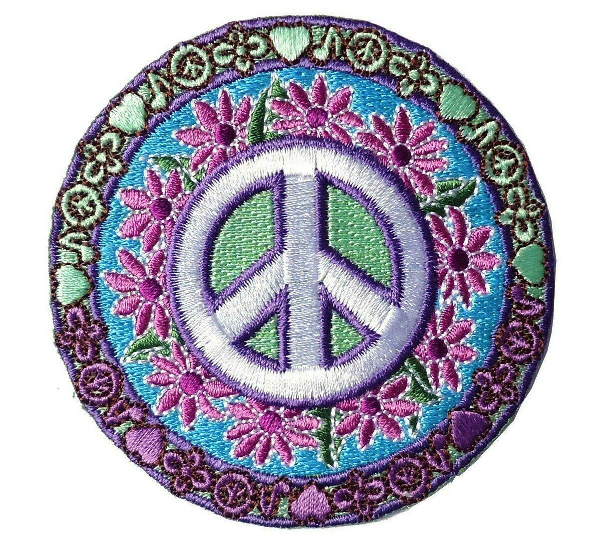 Peace Sign Daisy Flowers Embroidered Patch (Iron On & Sew On - 3 Inch) for Jackets, Backpacks & DIY Crafts - Hippie Style Fashion Accessory