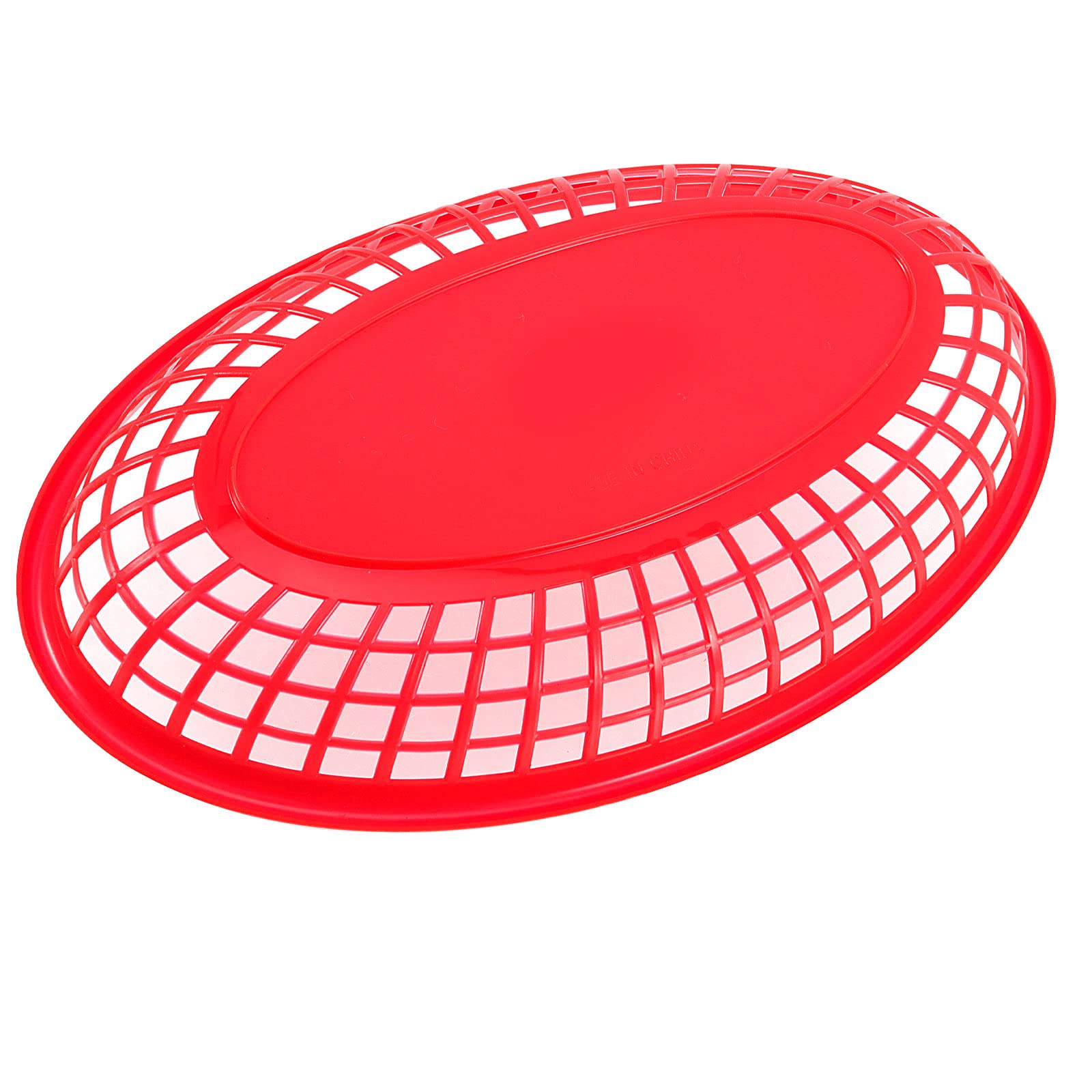 60 Pack 9 x 5.6 Inch Red Plastic Fast Food Baskets - Oval Serving Trays for Burgers, Sandwiches, Fried Chicken, Fries, Bread & Fruits | Perfect for Restaurants, Food Trucks, Catering & Party Snack Serving