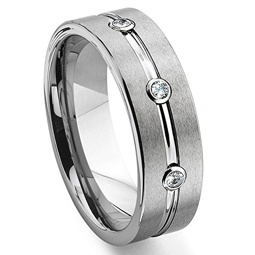 Tungsten Diamond Ribbed Wedding Band Ring for Men - Size 11.5, Durable Comfort Fit (SN#651) - Perfect for Anniversaries, Engagements & Everyday Wear