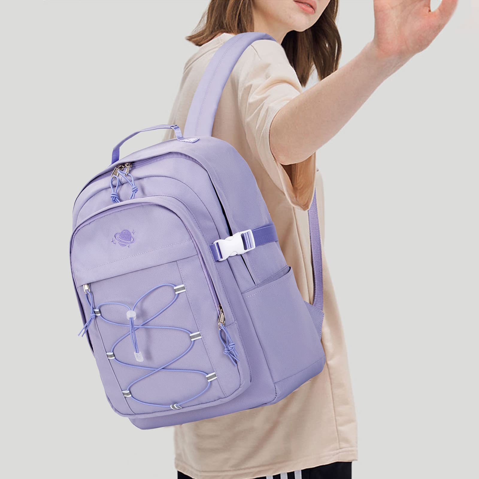 MIRLEWAIY Kids Backpack for School & Travel - Planet Embroidery, Taro Purple - Perfect for Girls & Teens