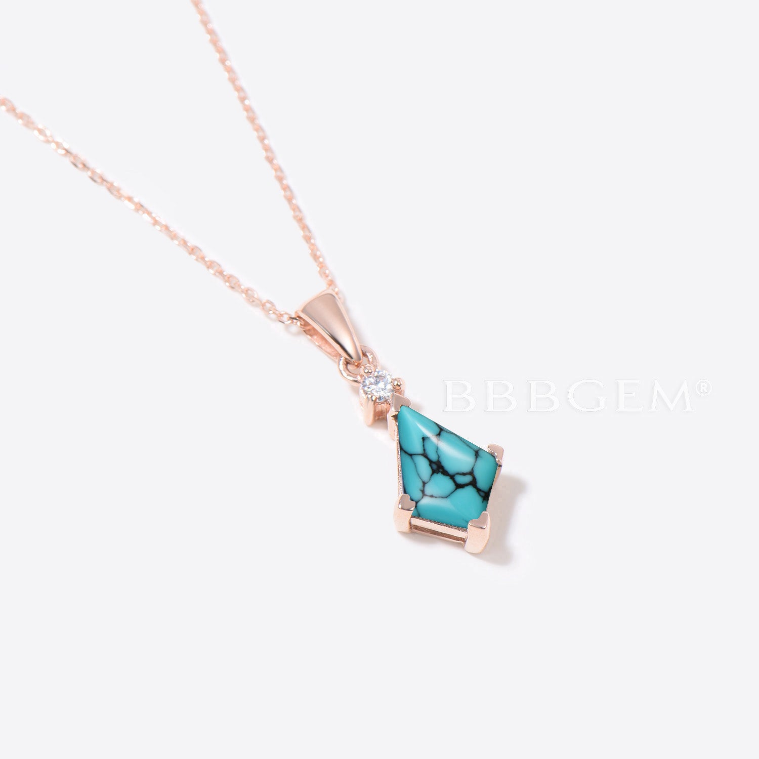 Rose Gold Kite Cut Turquoise Necklace with Diamond Accents - Elegant Bridal Pendant Jewelry for Weddings, Anniversaries & Special Occasions
