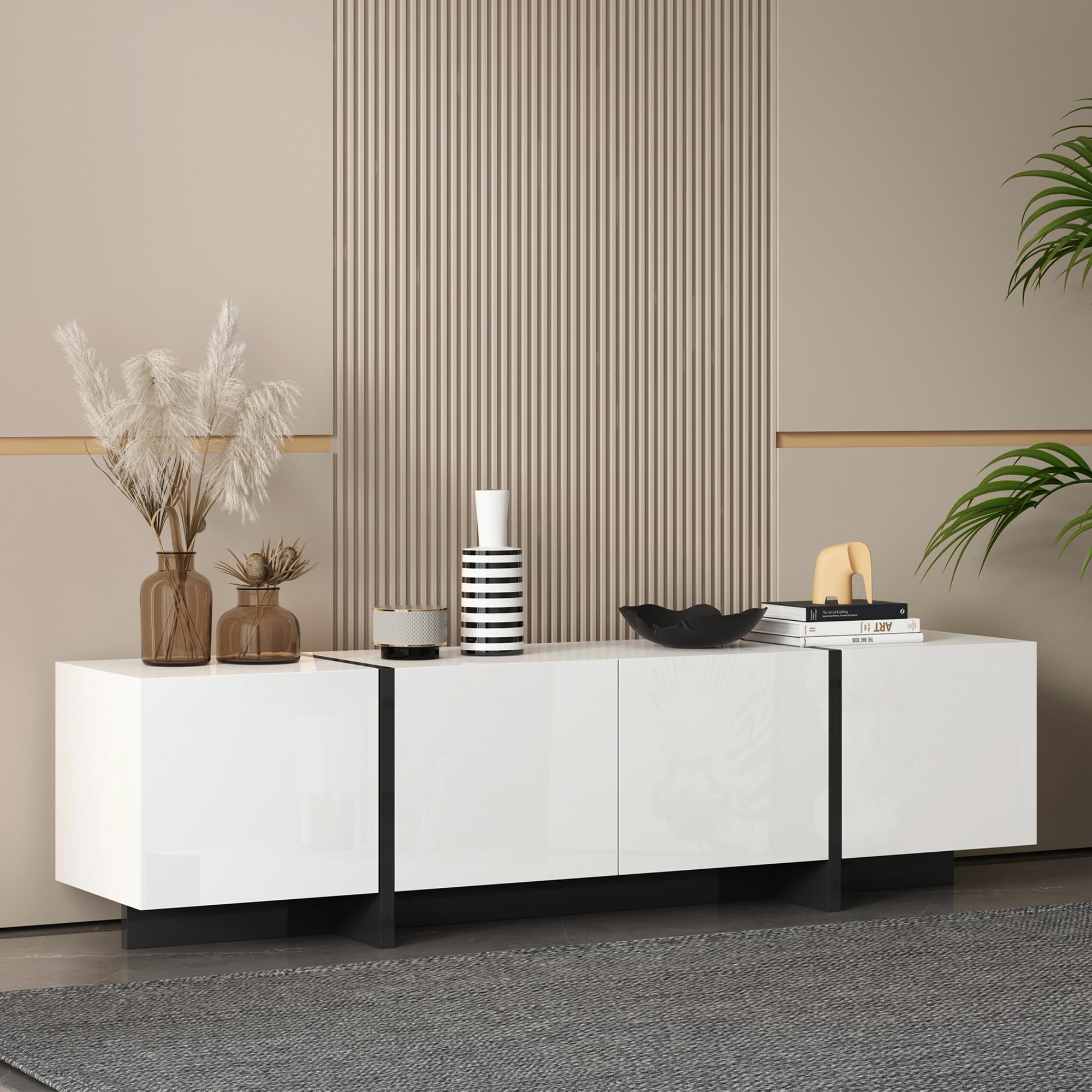 65-75 Inch Modern White TV Stand with Storage - Adjustable Hinge Entertainment Center for Living Room | Perfect for Home Theater Setup & Living Room Organization