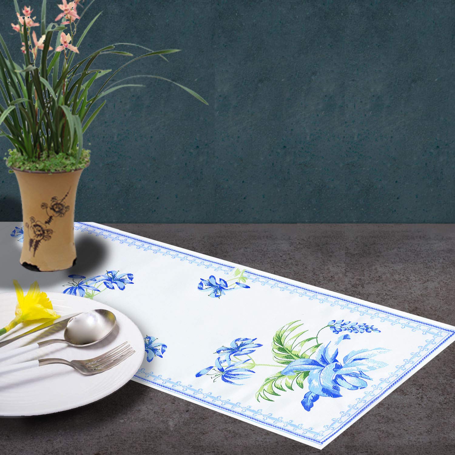 Simhomsen Blue Floral Embroidered Table Runner - 14 x 68 Inch Cross-Stitch Calla Lily Design for Easter, Spring Weddings & Home Decor | Perfect for Dining Tables, Buffets & Dressers