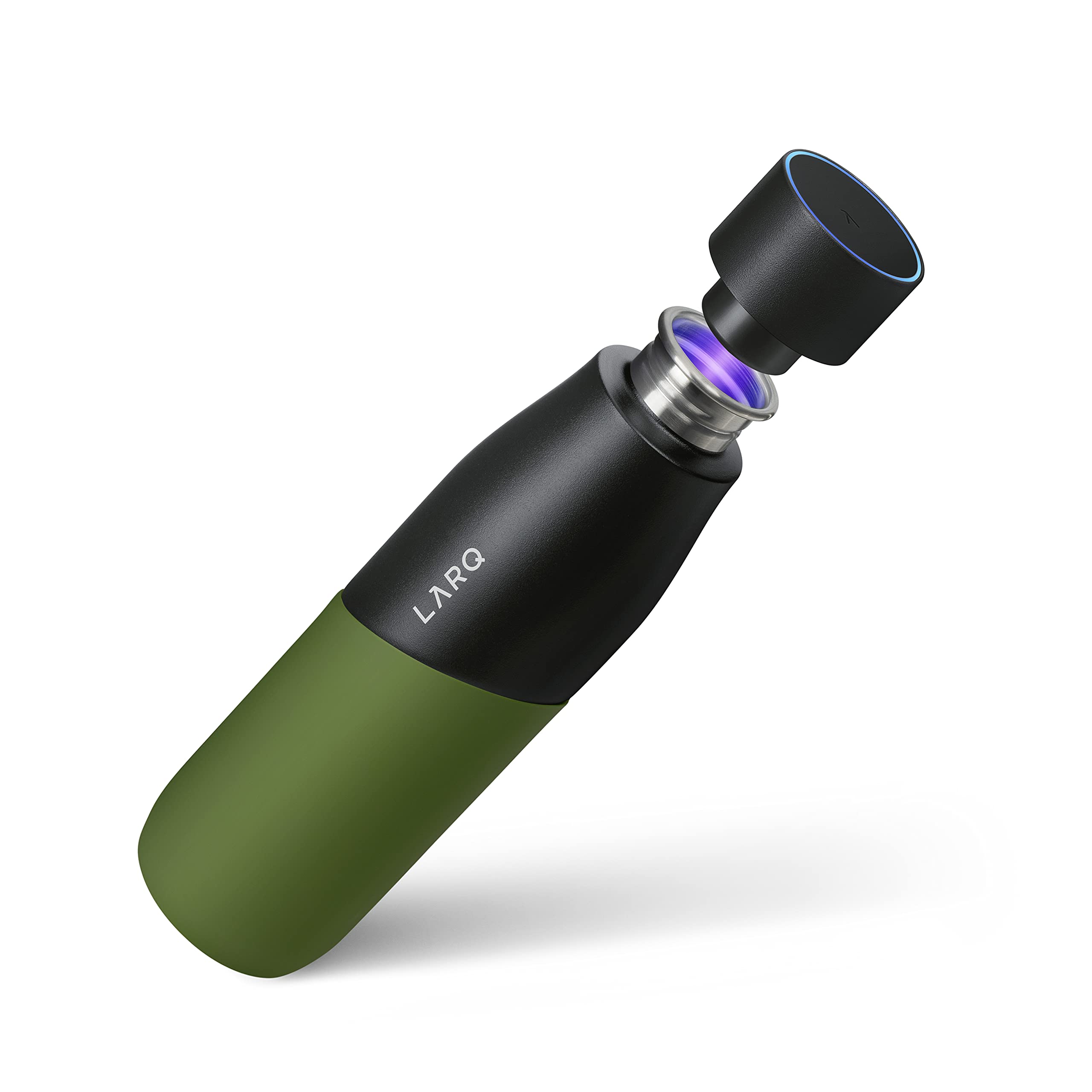LARQ Movement PureVis 32 oz Self-Cleaning Stainless Steel Water Bottle with UV Water Purifier | Lightweight, Reusable & Travel Friendly | Non-Insulated Design | Perfect for Hiking, Gym & Outdoor Activities | Black/Pine