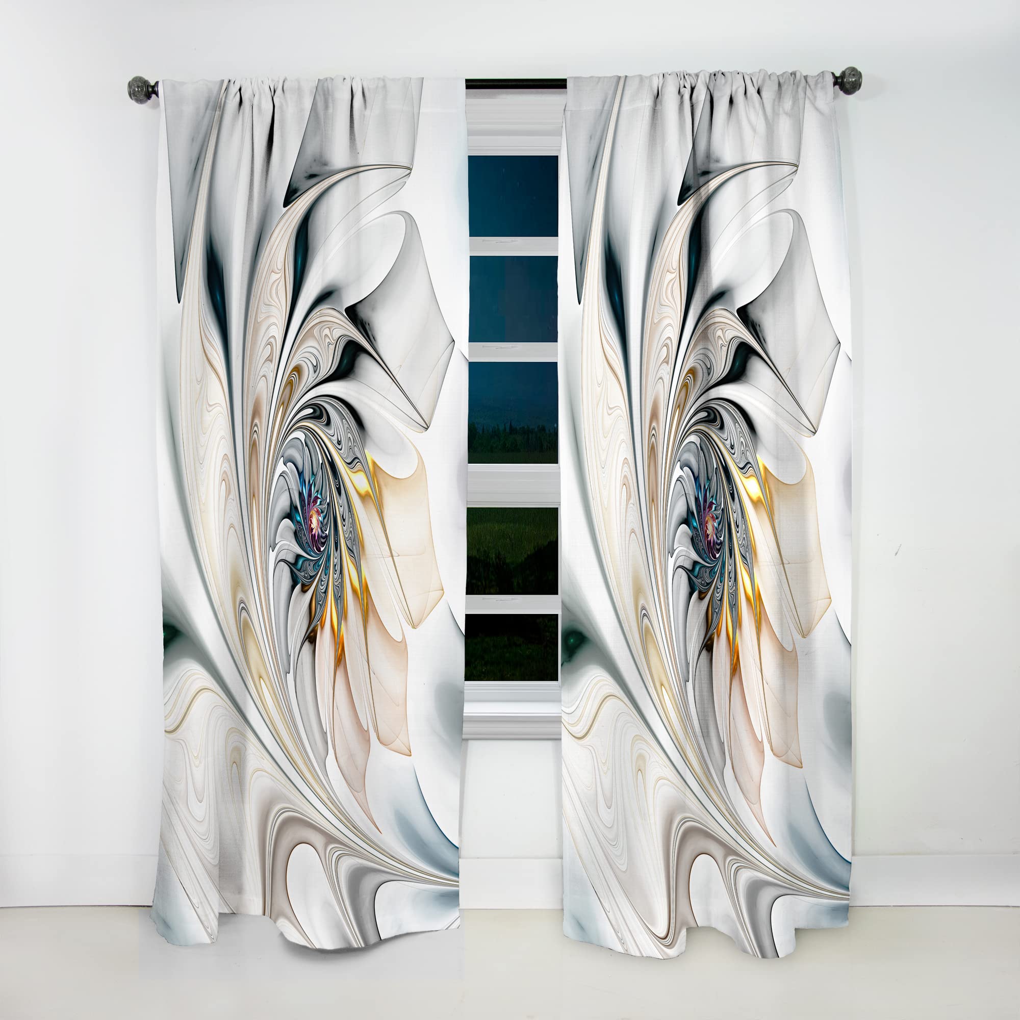 DesignQ Blackout Curtains - White Stained Glass Floral Pattern Thermal Insulated Drapes for Bedroom & Living Room (52x90, Single Panel) - Perfect for Light Blocking, Privacy & Temperature Control