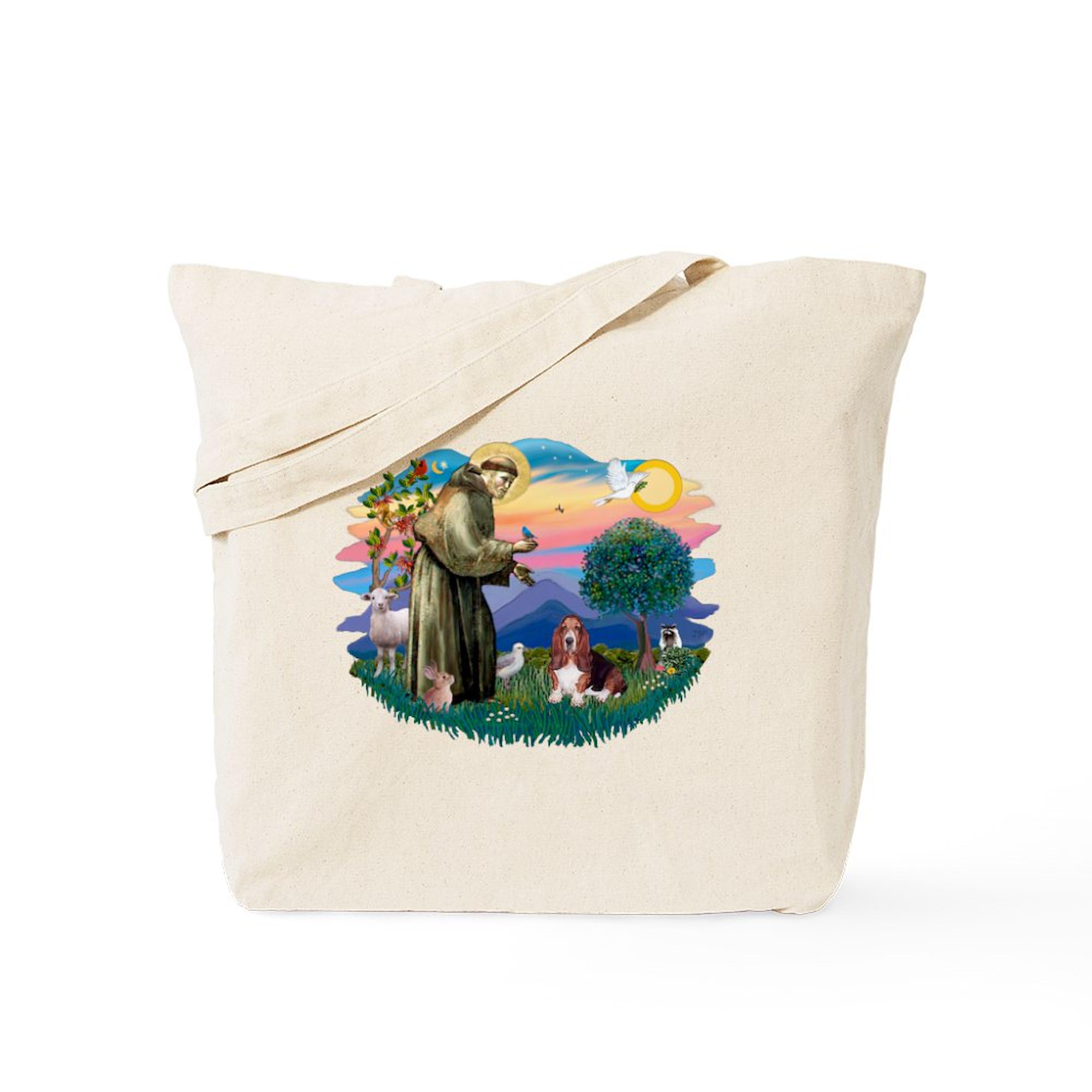 St. Francis & Basset Hound Canvas Tote Bag - Eco-Friendly Reusable Shopping Bag for Groceries, Beach & Daily Use