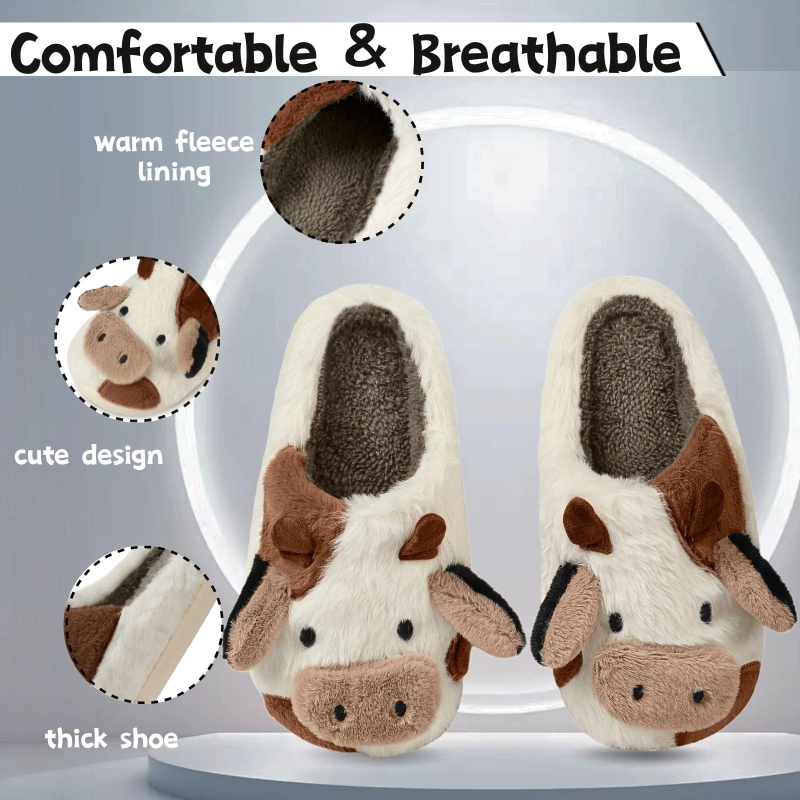 **Soft & Cute Cow Print Slippers for Women - Cartoon Animal House Shoes with Thick Sole - Warm Winter Home Slides for Indoor Comfort & Relaxation**    *(Perfect for cozy lounging, bedtime wear, and keeping feet warm during cold seasons - ideal gift for Christmas, birthdays, or self-care!)*
