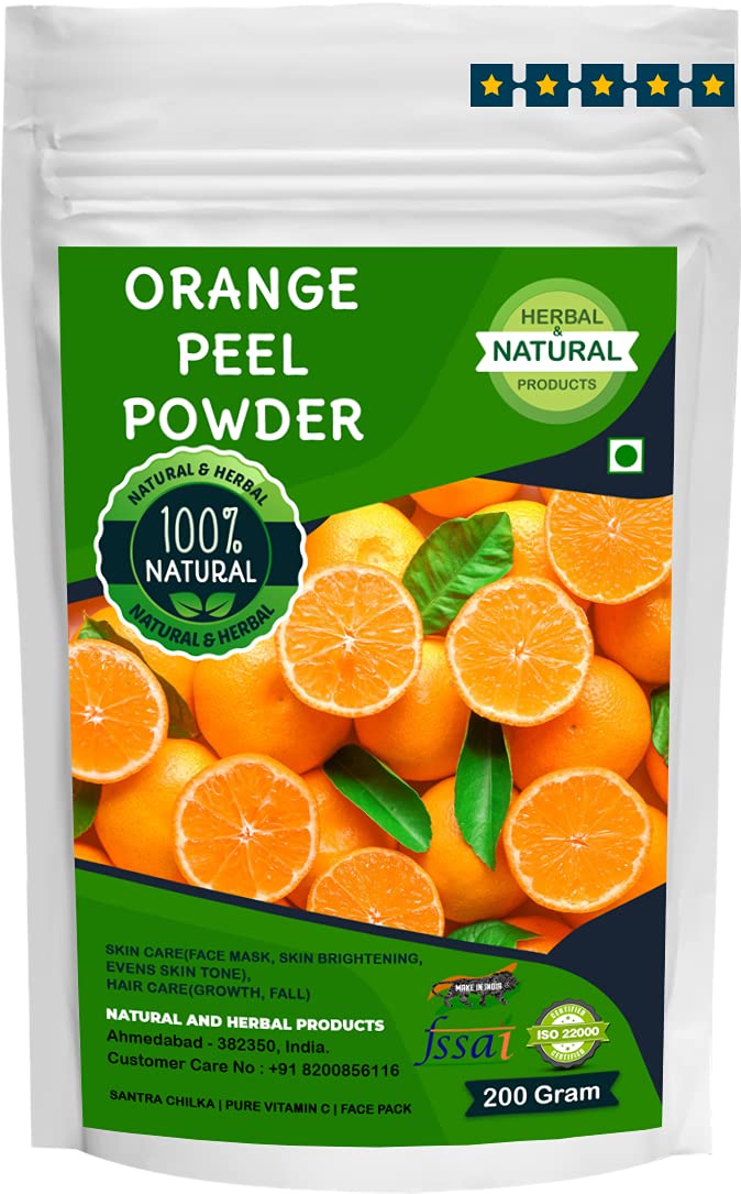Pure Vitamin C Orange Peel Powder | Santra Chilka for Skin Brightening & Even Tone | Organic Face Mask & Hair Care Treatment - 200g | DIY Beauty & Spa Use at Home