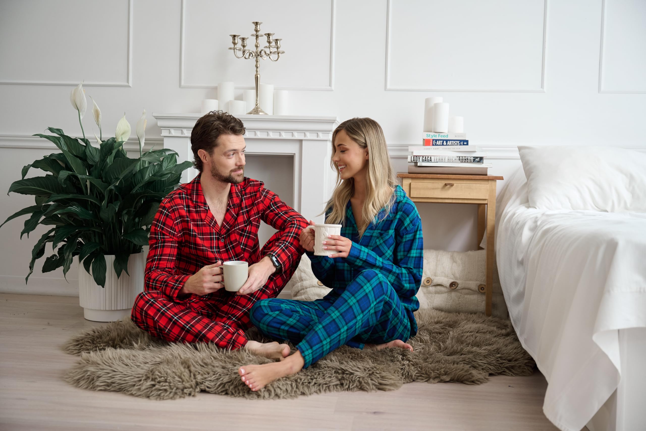 GIVEITPRO Men's Cotton Flannel Long Sleeve Button Down Pajama Set - Soft & Warm Sleepwear for Winter Nights, Lounging at Home