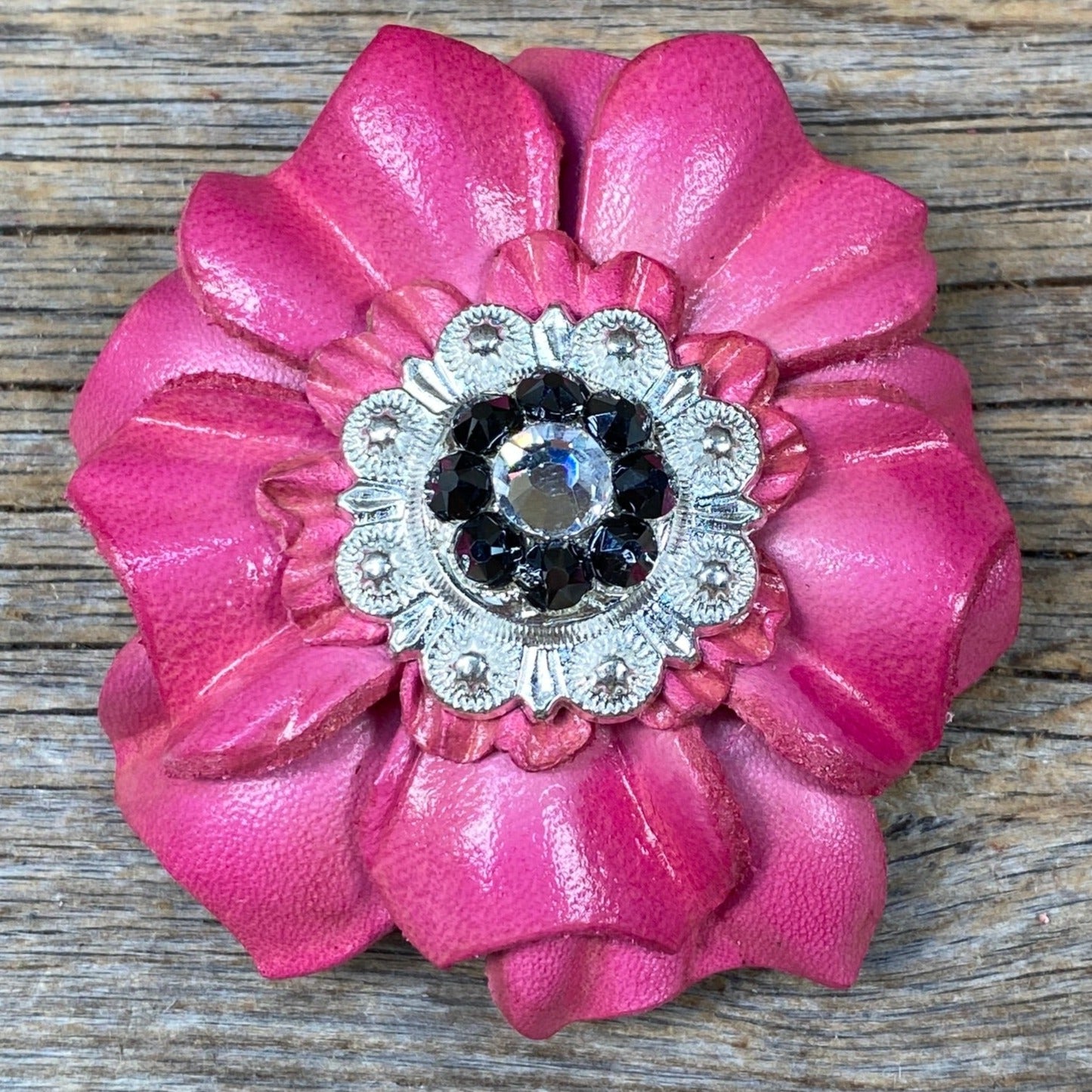 Pink Carnations Leather Flowers with Crystal Conchos - Handmade Floral Decor for Home, Wedding, and Party Decorations