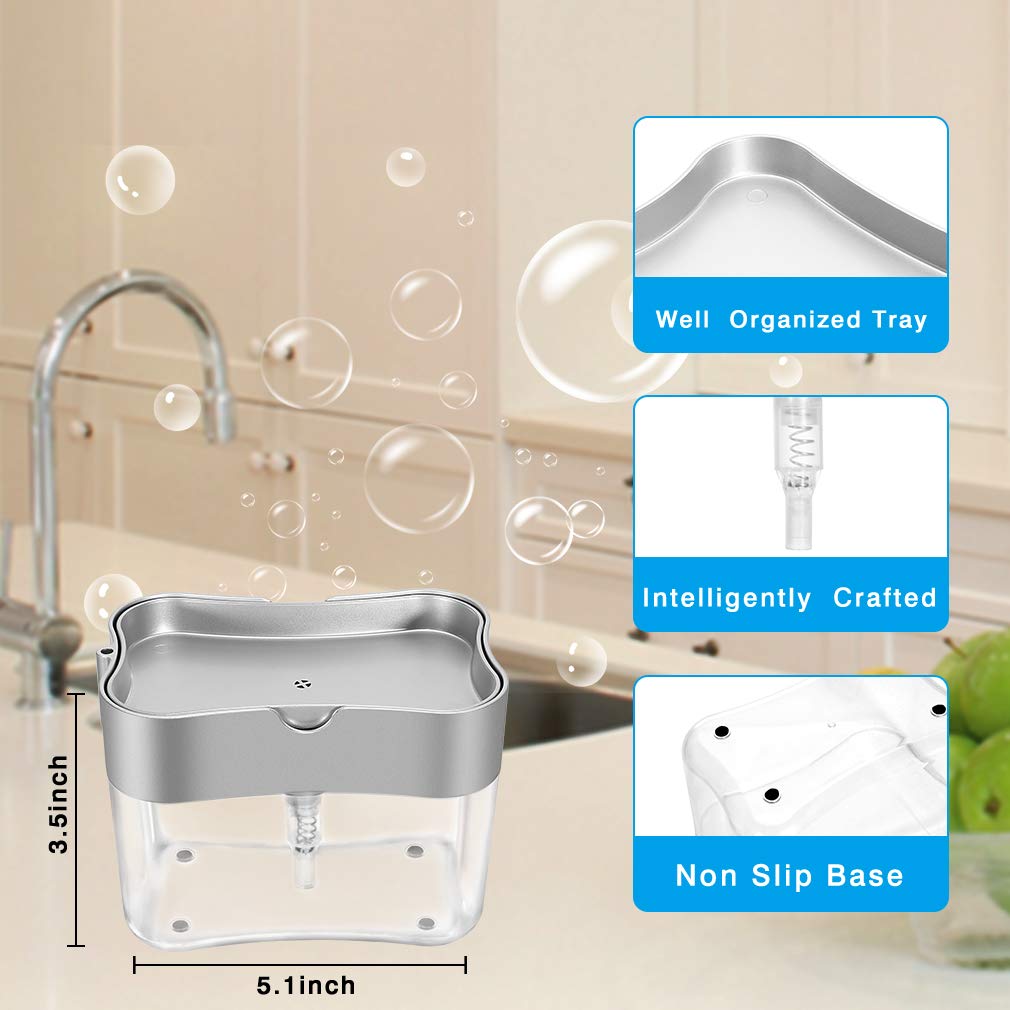 Kitchen Soap Dispenser with Sponge Holder - 13oz for Sink & Dish Washing