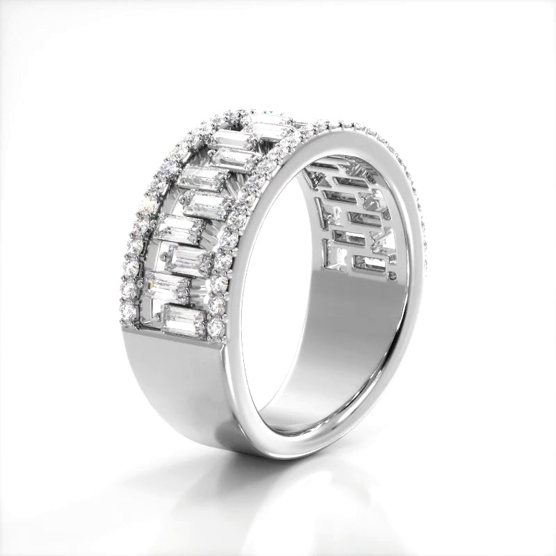 1.50 Carat Baguette and Round Diamond Wedding Band Ring - Elegant Bridal Jewelry for Engagement, Anniversary & Special Occasions