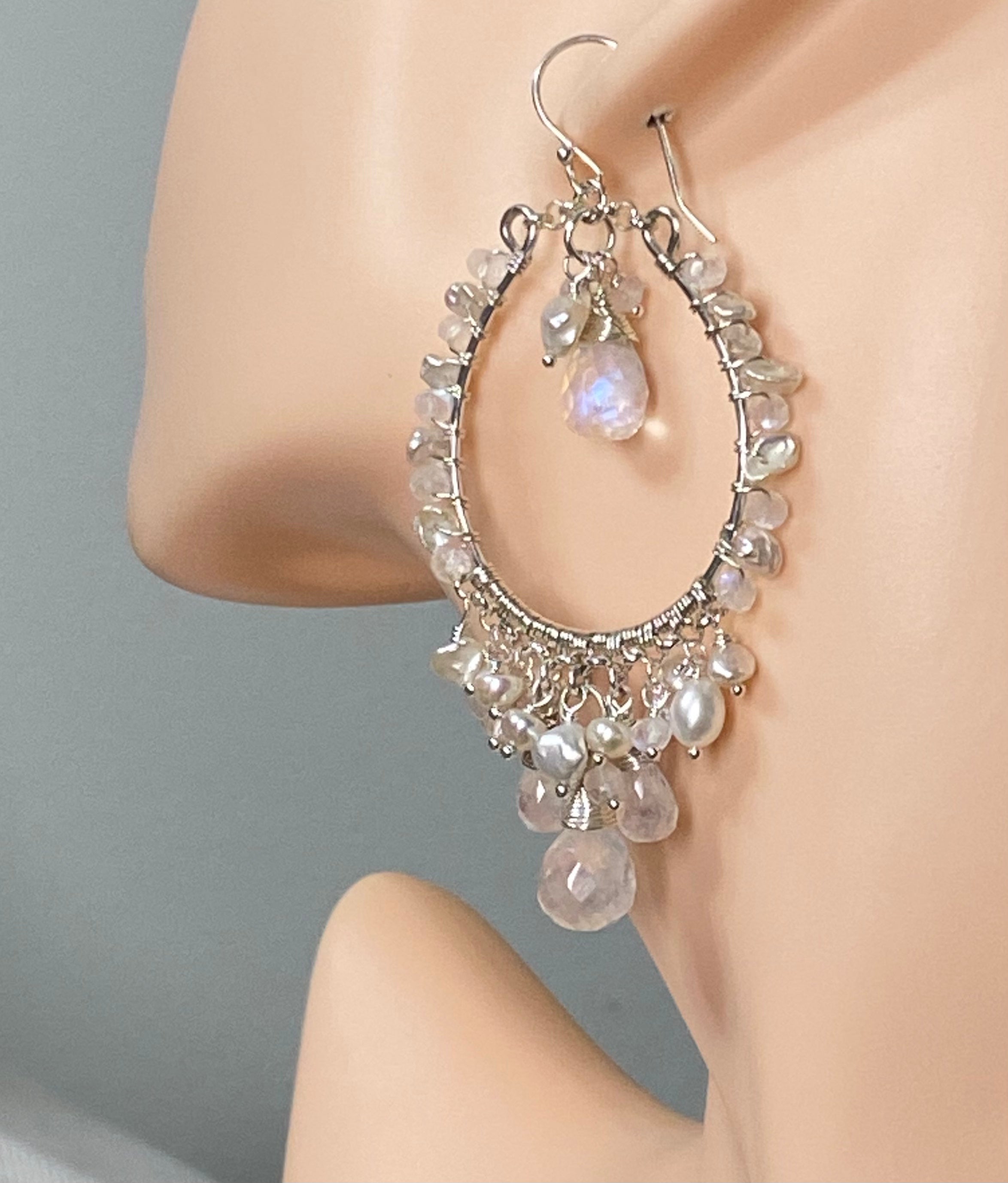 Moonstone Hoop Earrings for Women - Boho Chandelier Statement Jewelry - Perfect for Weddings, Parties & Boho Fashion