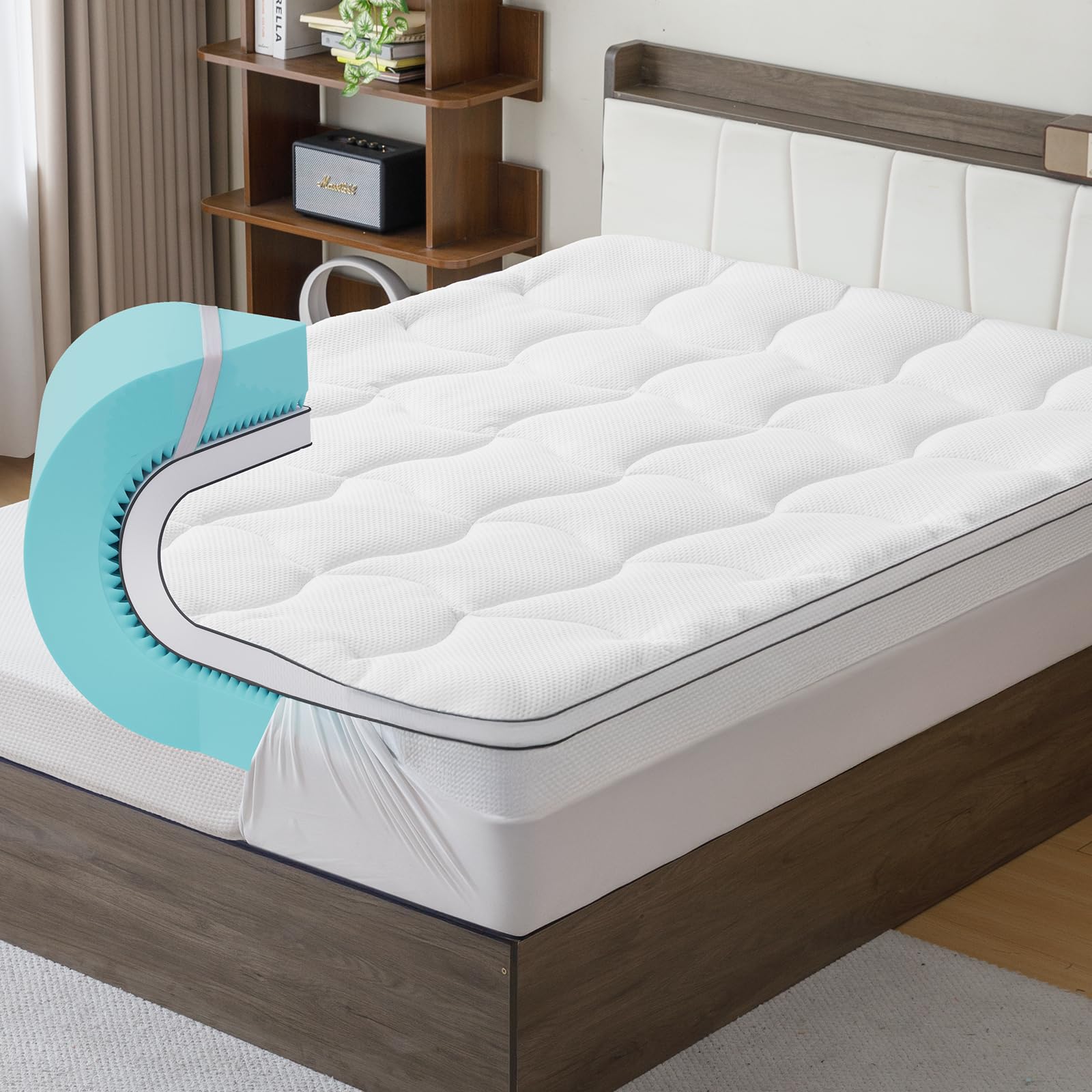 4 Inch Cooling Gel Memory Foam Mattress Topper for Twin XL Bed - 3 Inch Gel Infused Layer & 1 Inch Pillow Top Cover - Relieves Back Pain - 39